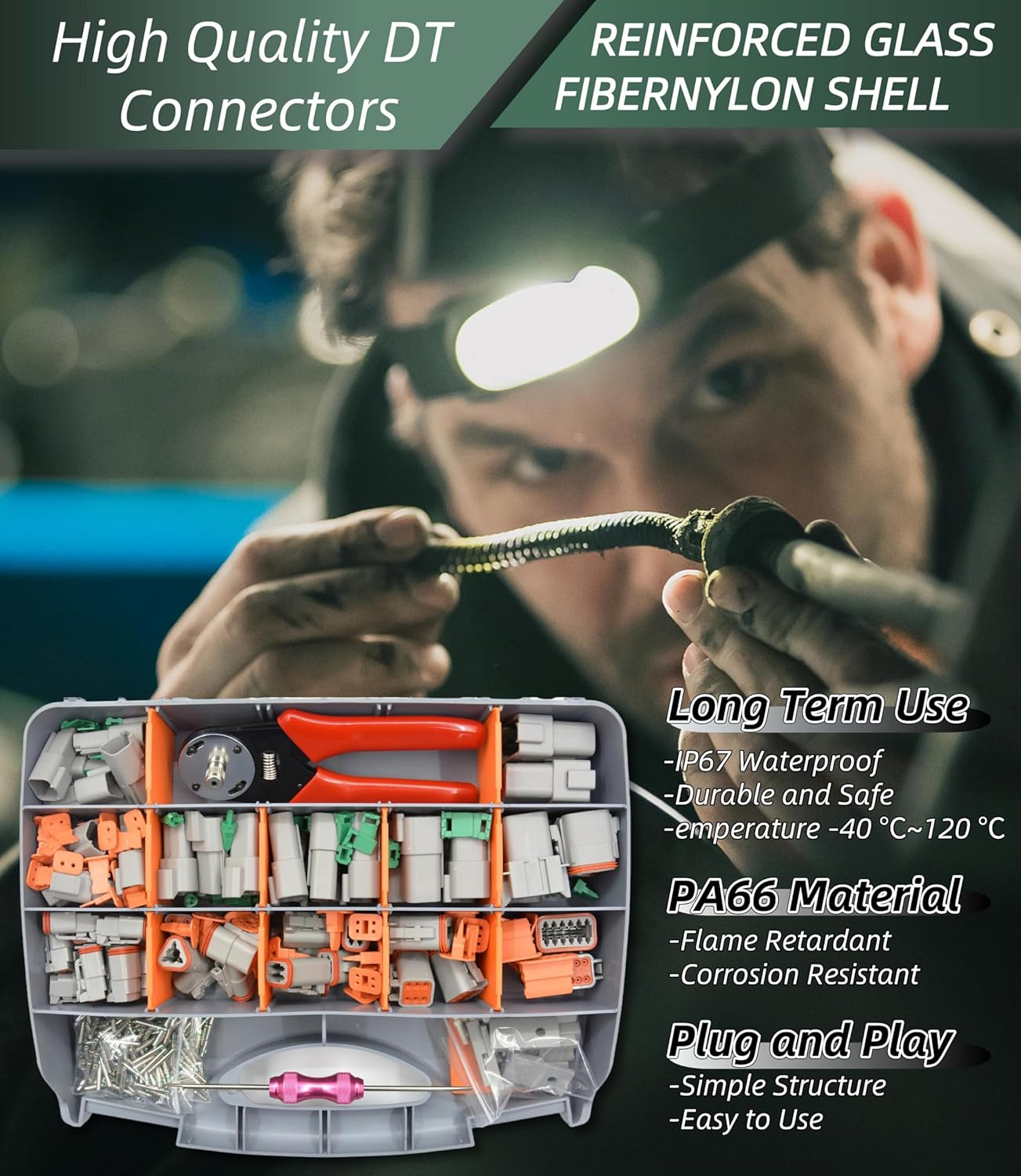 482 PCS DT Deustch Connector Kit, 2 3 4 6 8 12 Pin Waterproof Automotive Electrical Connectors, Including Deutsch Crimping Tool, Removal Tool, 16# Solid Contacts image number 3