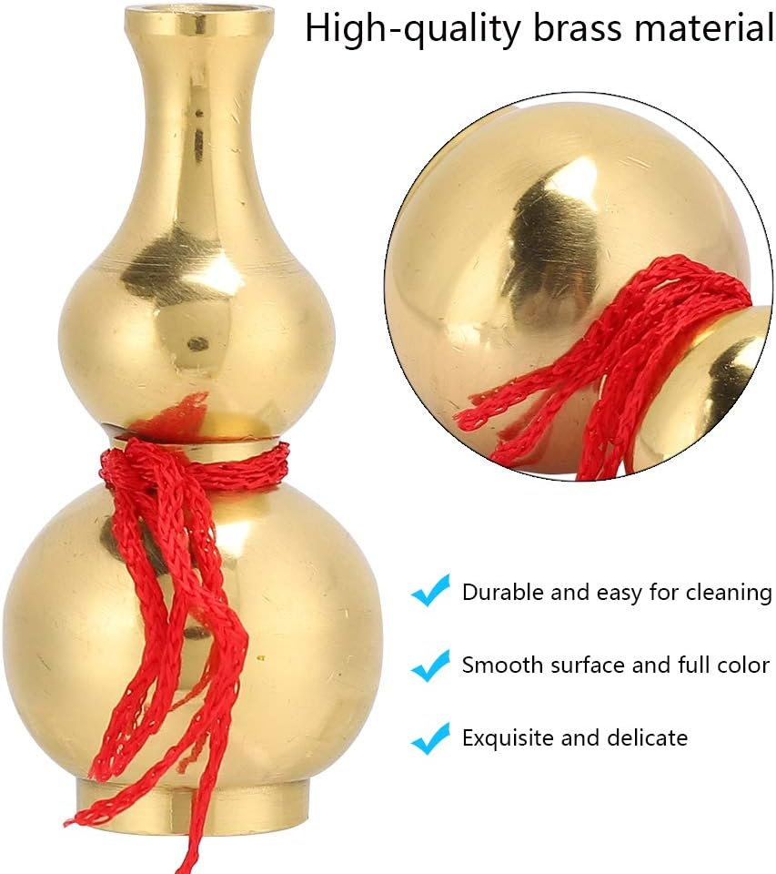 Chinese Good Luck Wu Lou, 1.9 Inches Brass Gourd for Feng Shui, Wu Lou/Hu Lu Gourd/Lou Shui Feng Shui Decor Statue Collectible Figure Charm Amulet, Bring Good Luck, Safty, Wealth