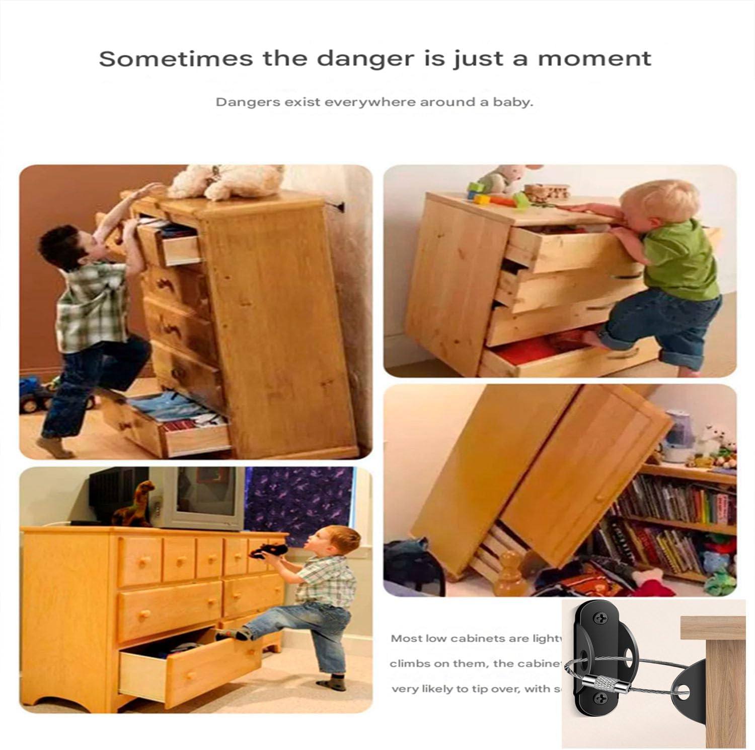 12 Pack Furniture Anchors for Baby Proofing Pet Protecting, Furniture Straps anti Tip Wall Anchor Securing 400 Lbs/Keep Baby Pet Safety from Falling, Earthquake Straps image number 4