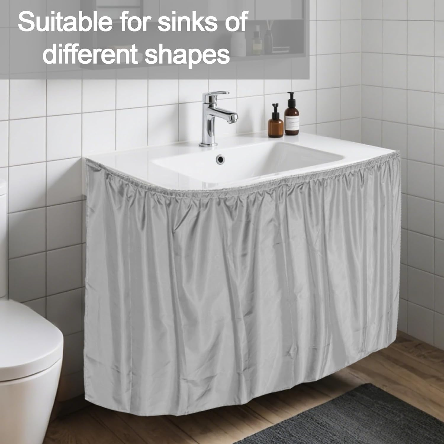 Sink Skirt for Bathroom, 32.7X55.1In Polyester Decorative Sink Curtain Bathroom Waterproof Skirt Curtain Practical Accessories Supplies for Kitchen Laundry Room (Grey)