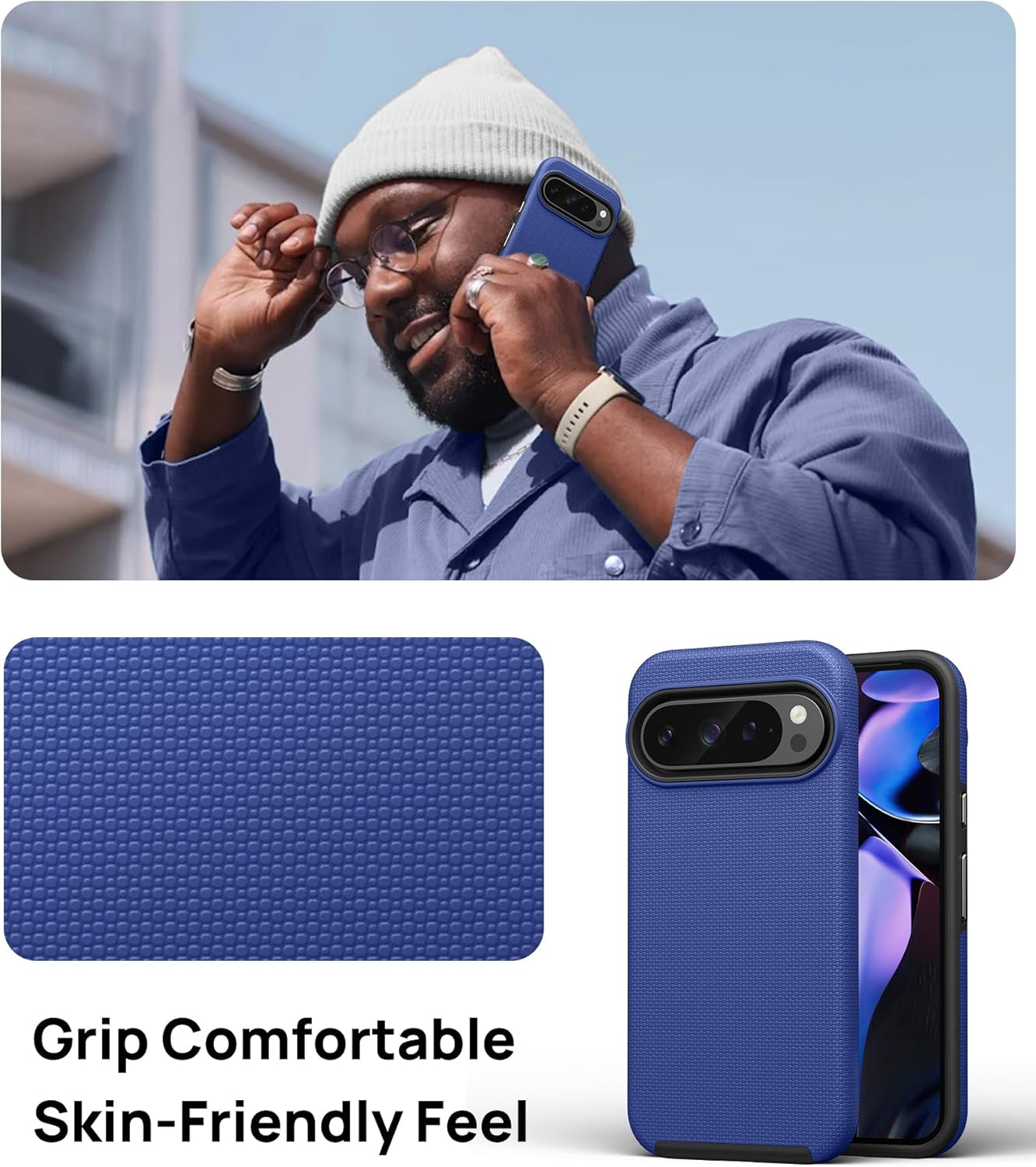 Vihibii for Google Pixel 9 Pro XL Case, [Double Layer Drop Protection] with 2X Screen Protector, Shockproof Silicone Inner Case & Rugged Outer Cover Phone Case for Google Pixel 9 Pro XL 2024, Blue image number 1