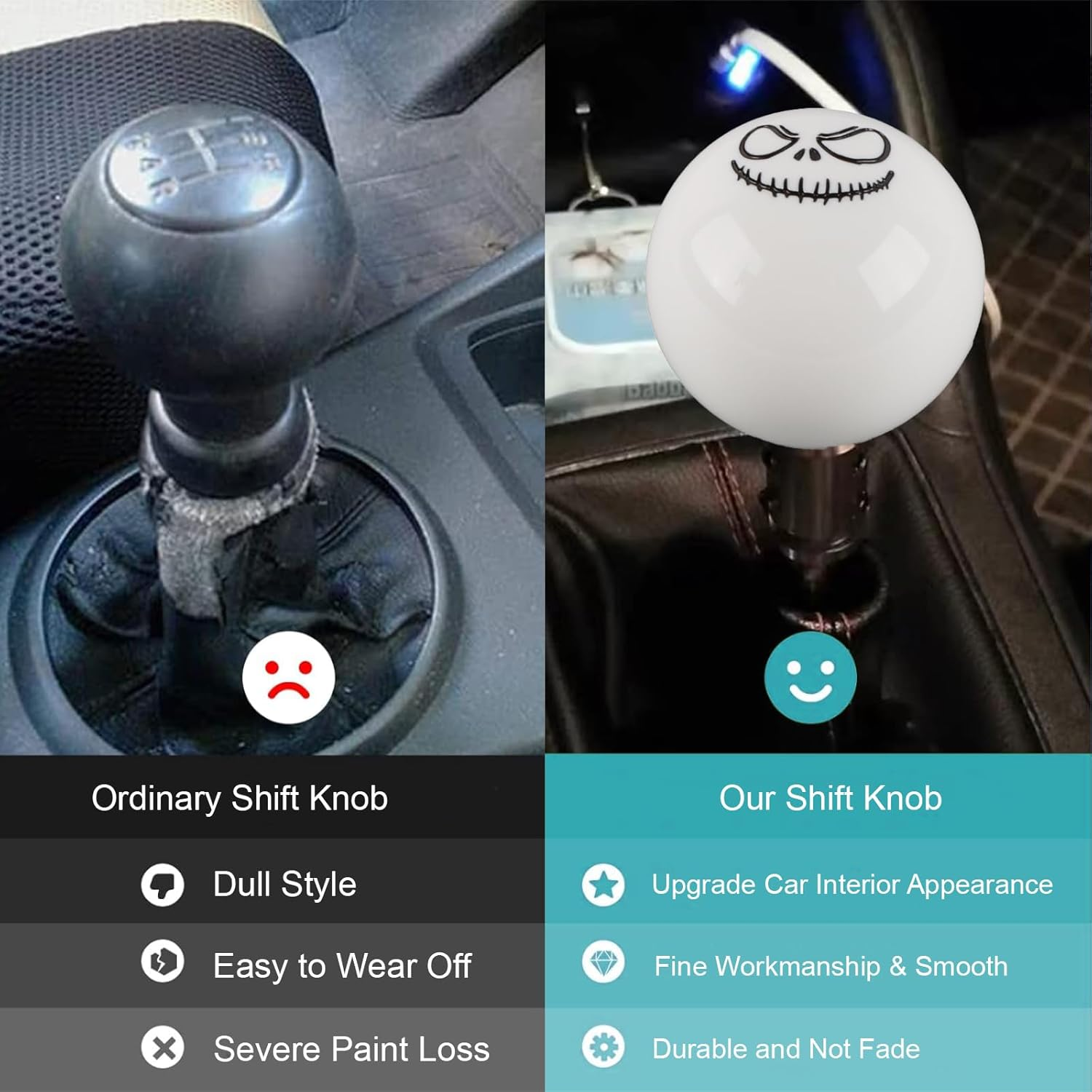 Zurligi round Ball Smiley Expression Shift Knob, Universal Shift Knob, round Head with M8*1.25, M10*1.25, M10*1.5 Adapter, Universal Fit Compatible with Manual Car (White) image number 2