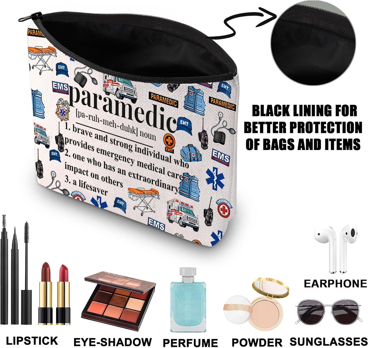 JNIAP Paramedic Makeup Bag Emergency Medical Technician Gifts EMT Cosmetic Bag Paramedic Gifts EMT Zipper Pouch (Paramedic Noun) image number 2