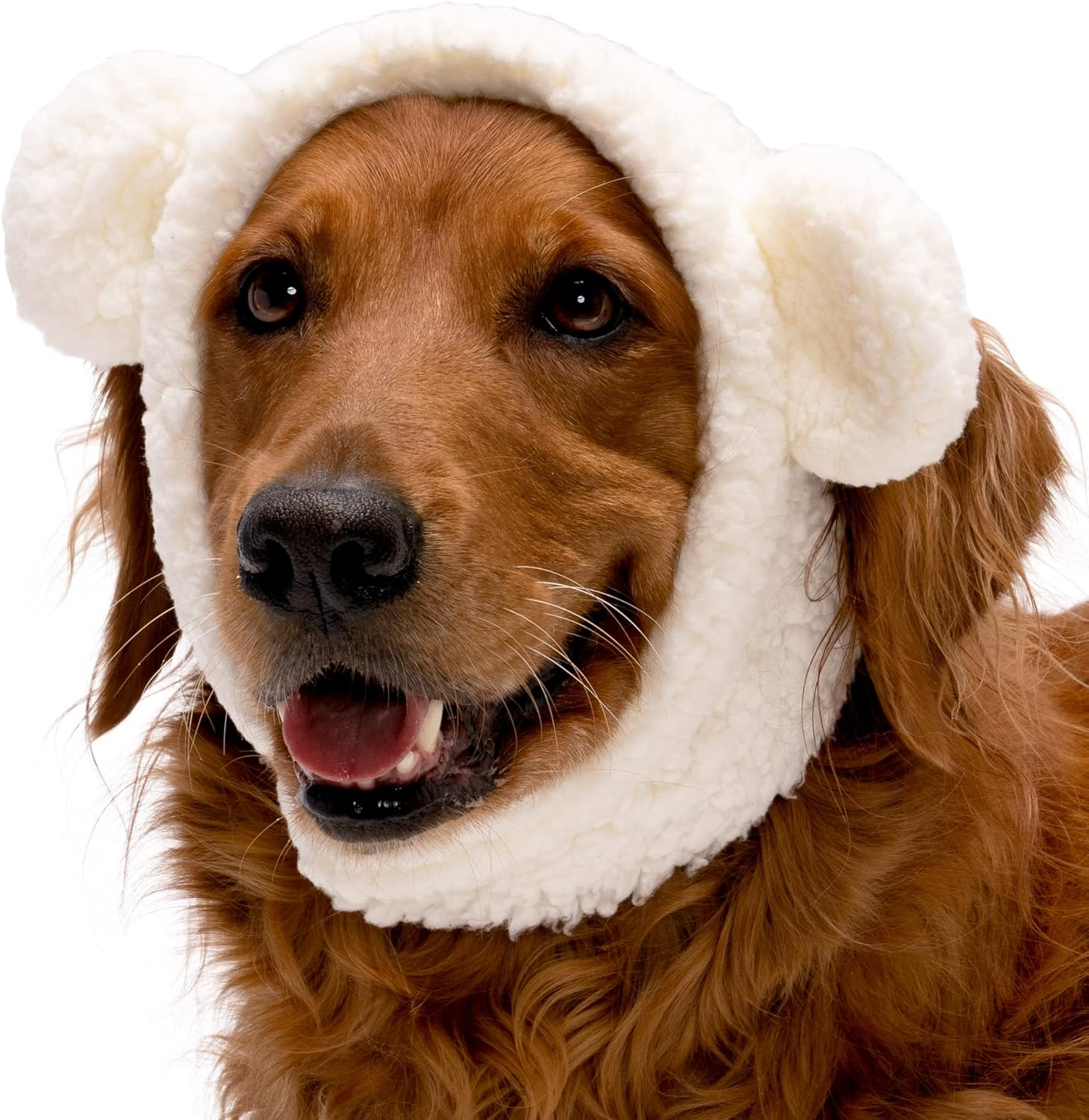 Furhaven XS to SM Dog Hat, Washable & Cozy - Sherpa Flex-Fit Polar Bear Dog Hat Costume - Cream, Extra Small to Small
