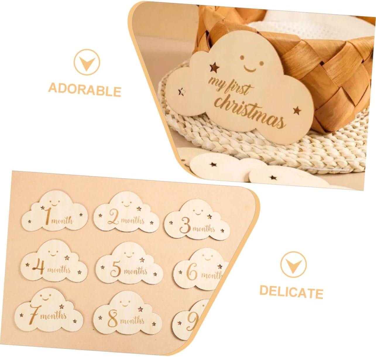 Cloud Shaped Wooden Announcement Cards Monthly Photo Markers for Newborn Milestones Double Sided Discs for Documenting Growth Journey Durable and Adorable Keepsake image number 6