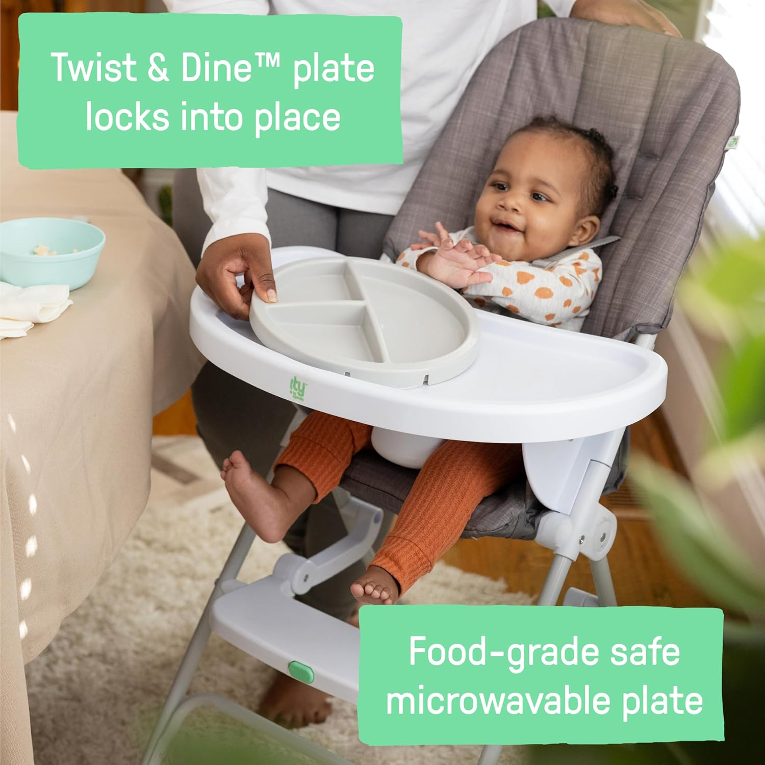Ingenuity: Ity by Ingenuity Sun Valley Compact Folding High Chair, Food-Grade Safe Plate, Safety Harness, for Ages 6 Months and Up, Unisex - Grey