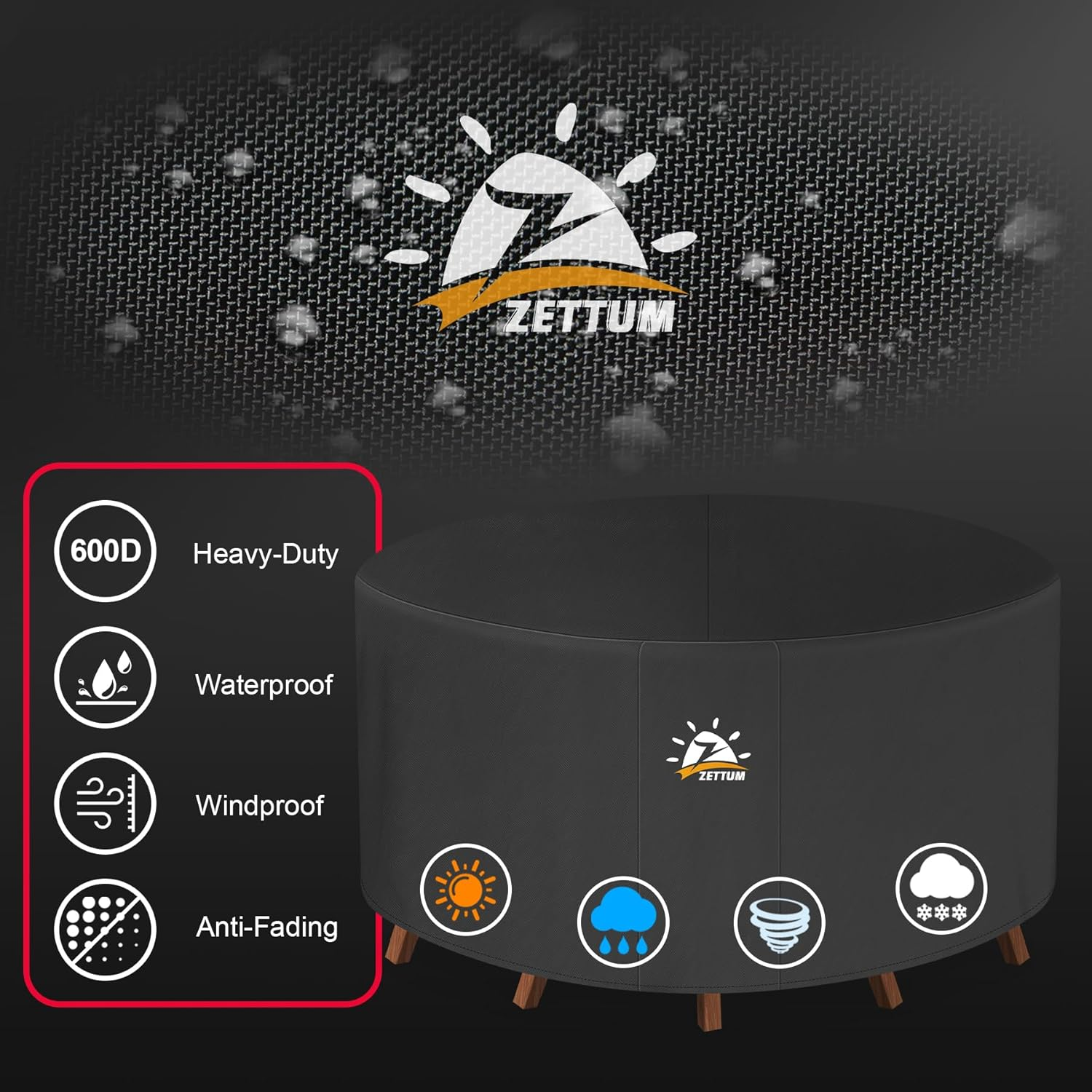 Patio Furniture Cover round &Oslash;160 X 73 CM - 600D Outdoor Table Cover Waterproof & Heavy Duty, Lawn Furniture Set Covers Large for outside Dining Table and Chairs Seating image number 6