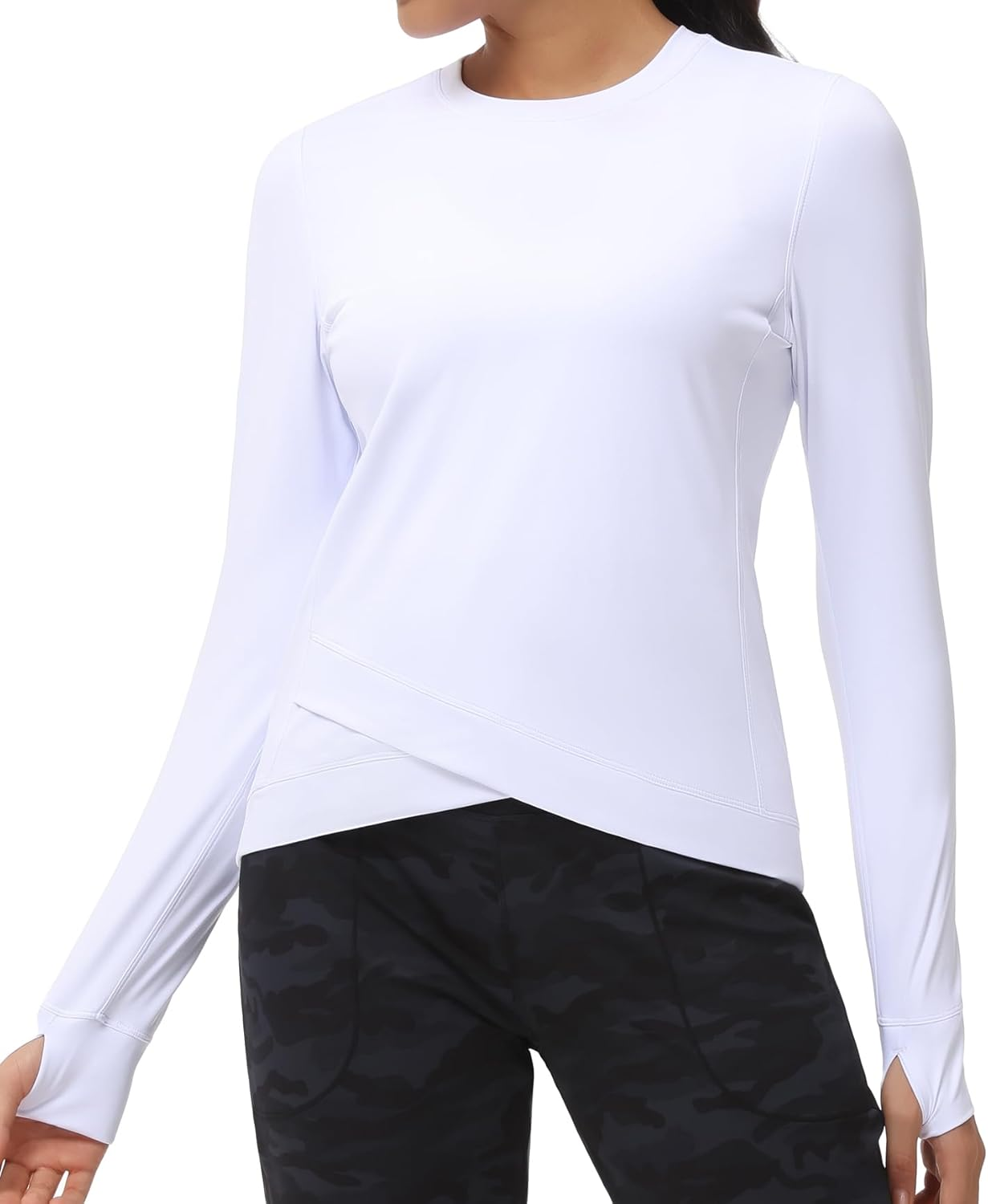 THE GYM PEOPLE Women'S Long Sleeve Compression Shirts Workout Tops Cross Hem Athletic Running Yoga T-Shirts with Thumb Hole image number 3