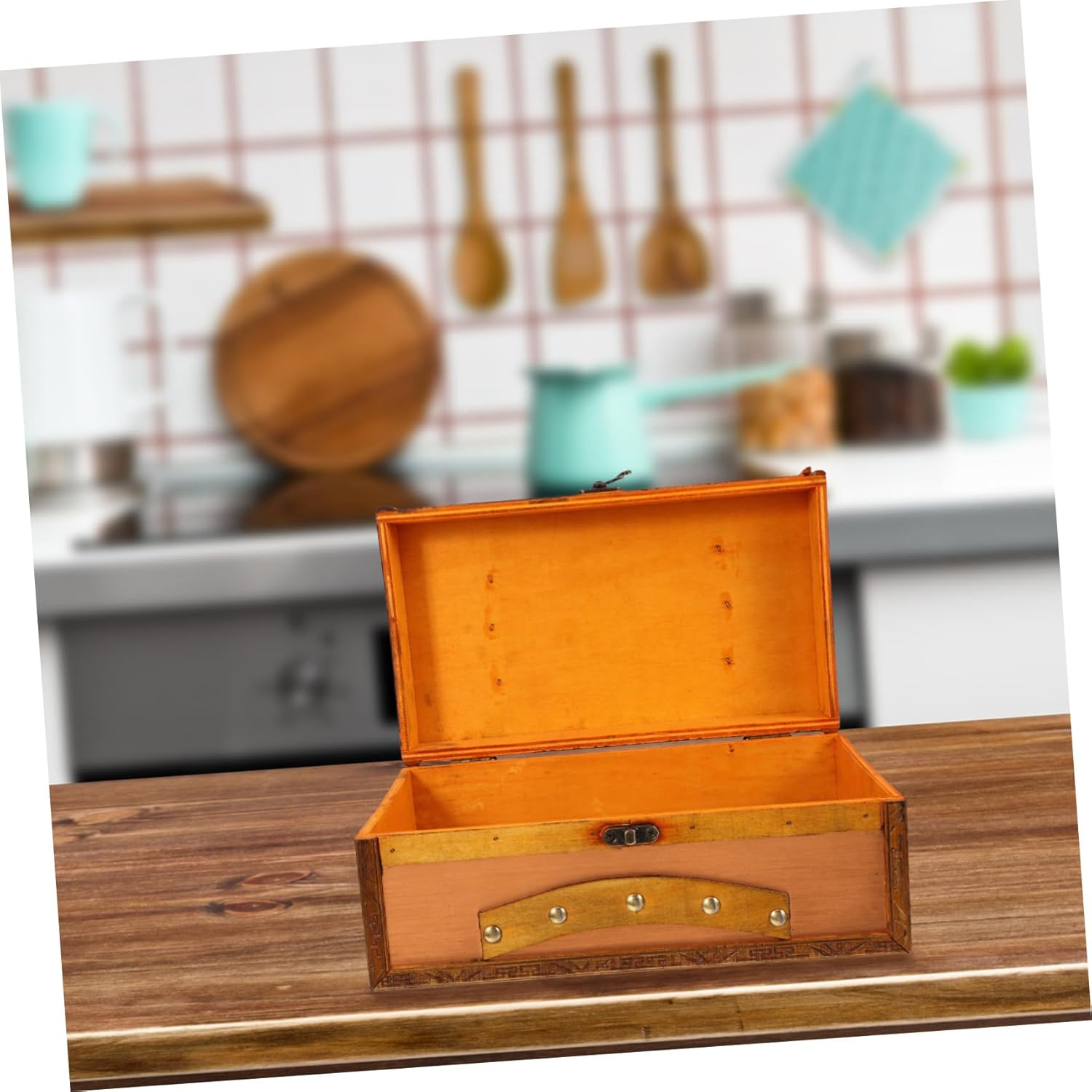 Operitacx Retro Wooden Storage Box Vintage Treasure Chest for Boys and Girls Small Wood Box Lid for Home Decor and Organizing Cards Jewelry and Small Treasures image number 5