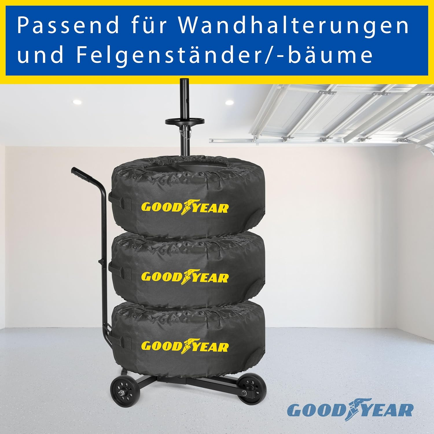 GOODYEAR Tyre Bags Made of 600D Polyester for Transporting, Storage of Tyres, UV Protection, Water-Repellent, Black, Set of 4 - Blue image number 4