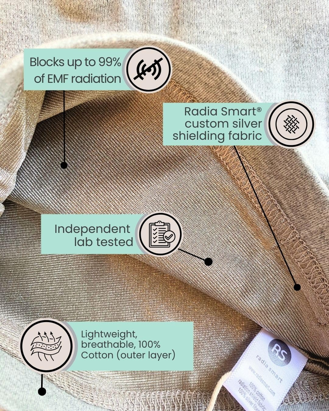 Radia Smart&reg; New Boarn E M F Protection Beanie Unisex Boy or Girl, Infant Beanie, Support Digital Health Wellbeing Beanie, Reduce Wireless Energy Concern for Babies Grey, Grey image number 3