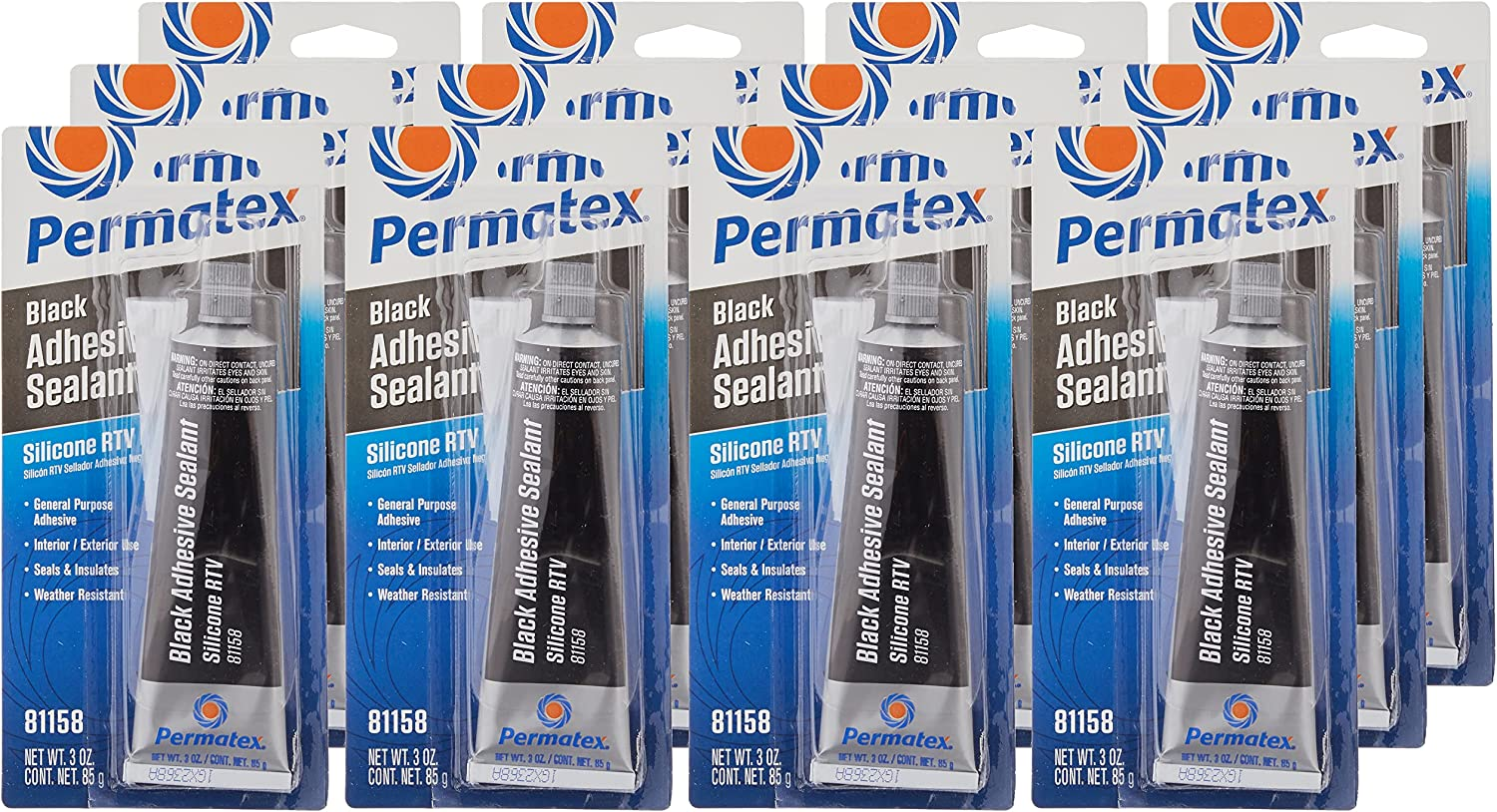 Permatex 81173-12PK Black Silicone Adhesive Sealant, 12.9 Oz. (Pack of 12) image number 4