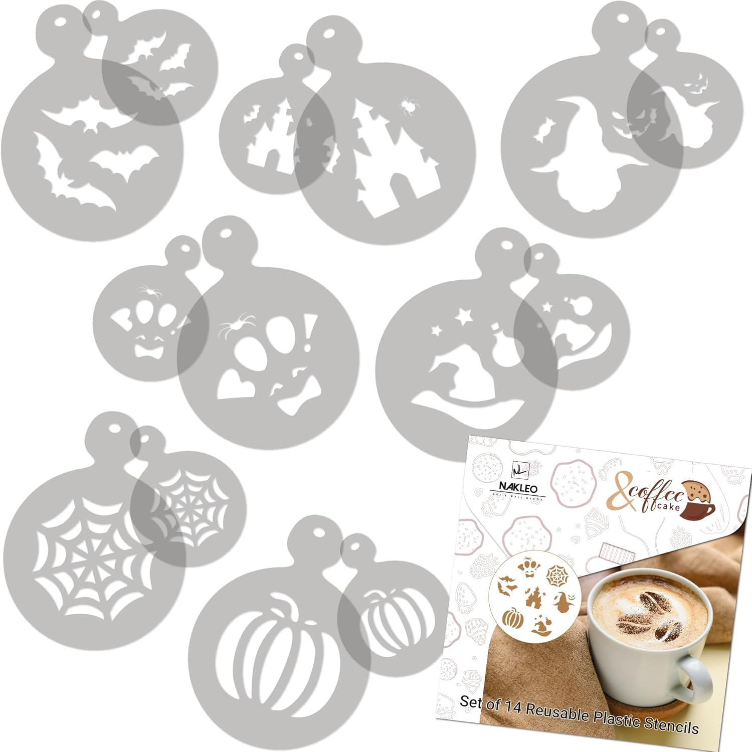 NAKLEO Coffee Cookies Decoration Reusable Plastic Baking Stencil - 7X7Cm and 11X11Cm / 2.8'X2.8' and 4.3'X4.3' - Christmas Winter Holidays - Art Craft DIY Biscuit Pastry Cake Glaze Kitchen image number 6
