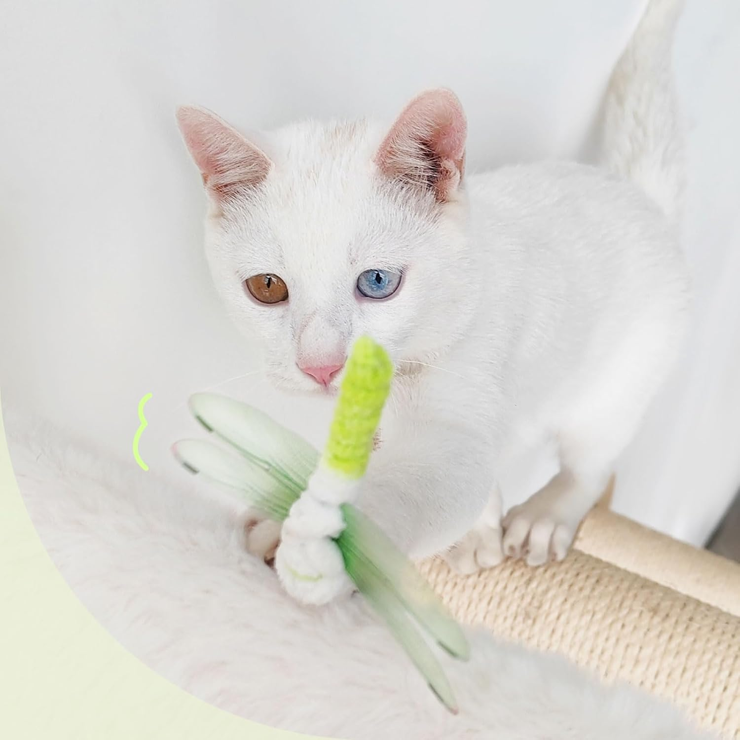 SONGWAY Interactive Cat Feather Toy Set- 6 Pcs Dragonfly Retractable Teaser Wand with Feather Refills with Bell， Cat Feather Toys for Indoor Cats - Shiny-Winged Insects image number 7