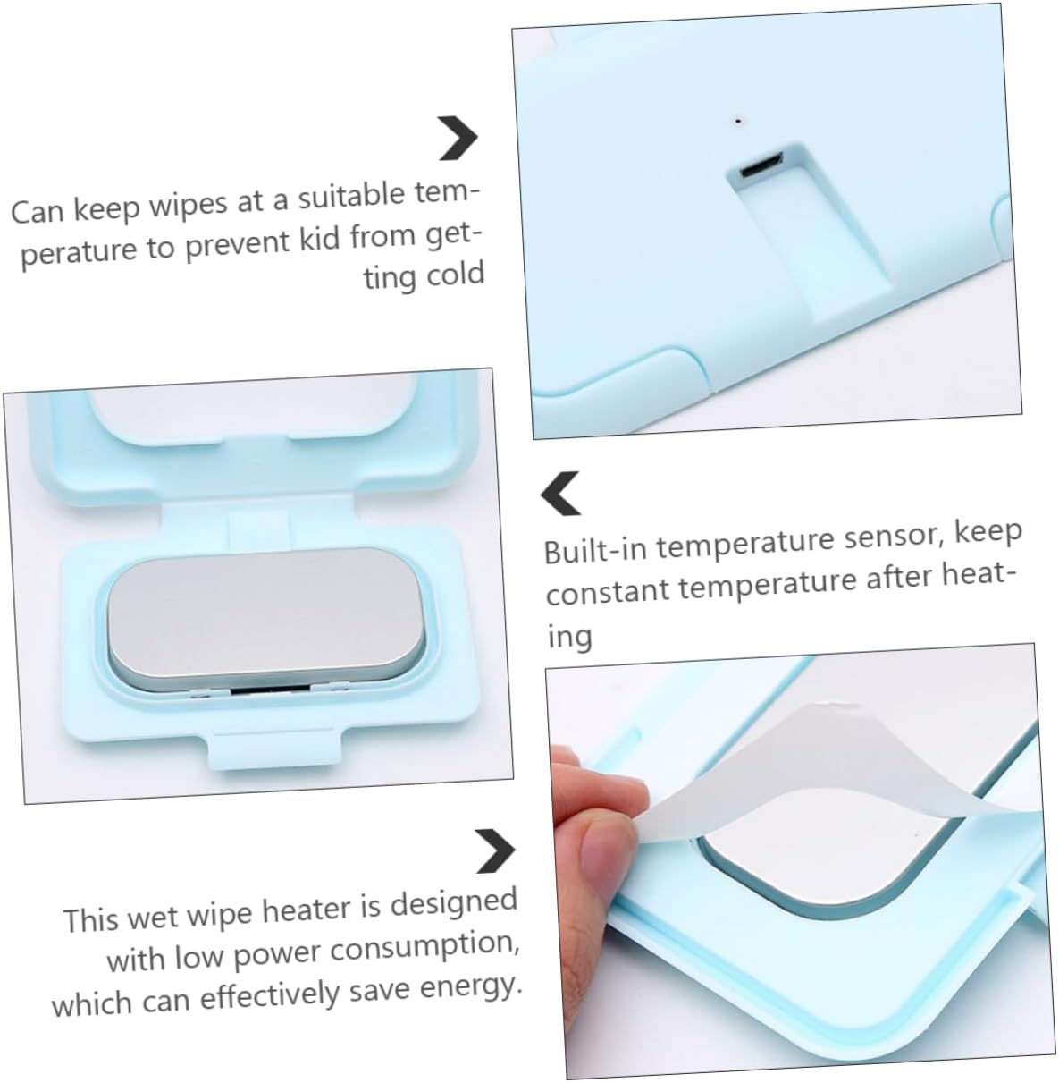 Ibasenice Baby Wipe Warmer Portable Diaper Wipe Heater USB Powered Wet Tissue Warmer Light Blue for Home and Car Use image number 4