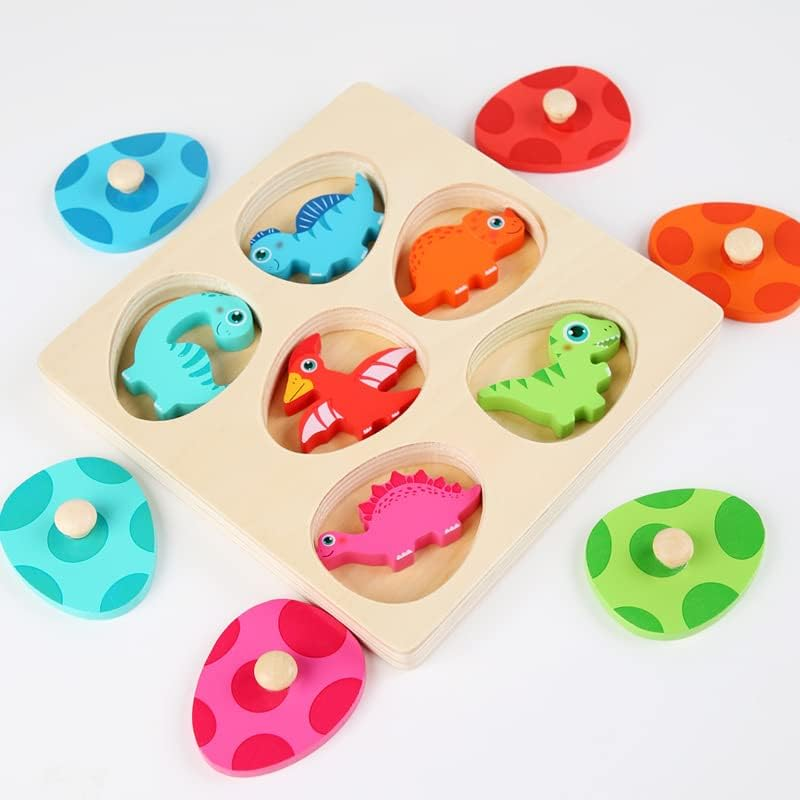 MOONKATE Montessori Wooden Multi-Layer Dinosaur Matching Eggs Pegged Puzzles for Toddlers image number 3