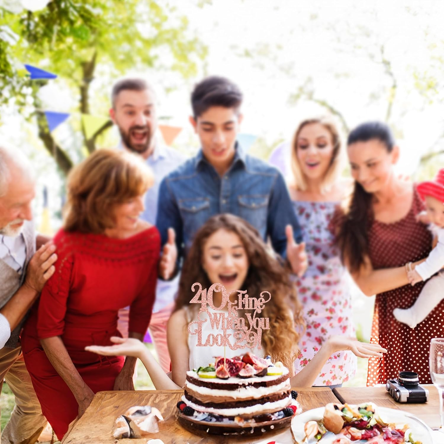 Ephlyn 1Pc 40 Is Fine When You Look 29 Cake Topper Glitter Funny 40Th Birthday 40 and Fabulous Cake Topper Decorations for Happy 40Th Birthday Party Decoration Supplies Rose Gold