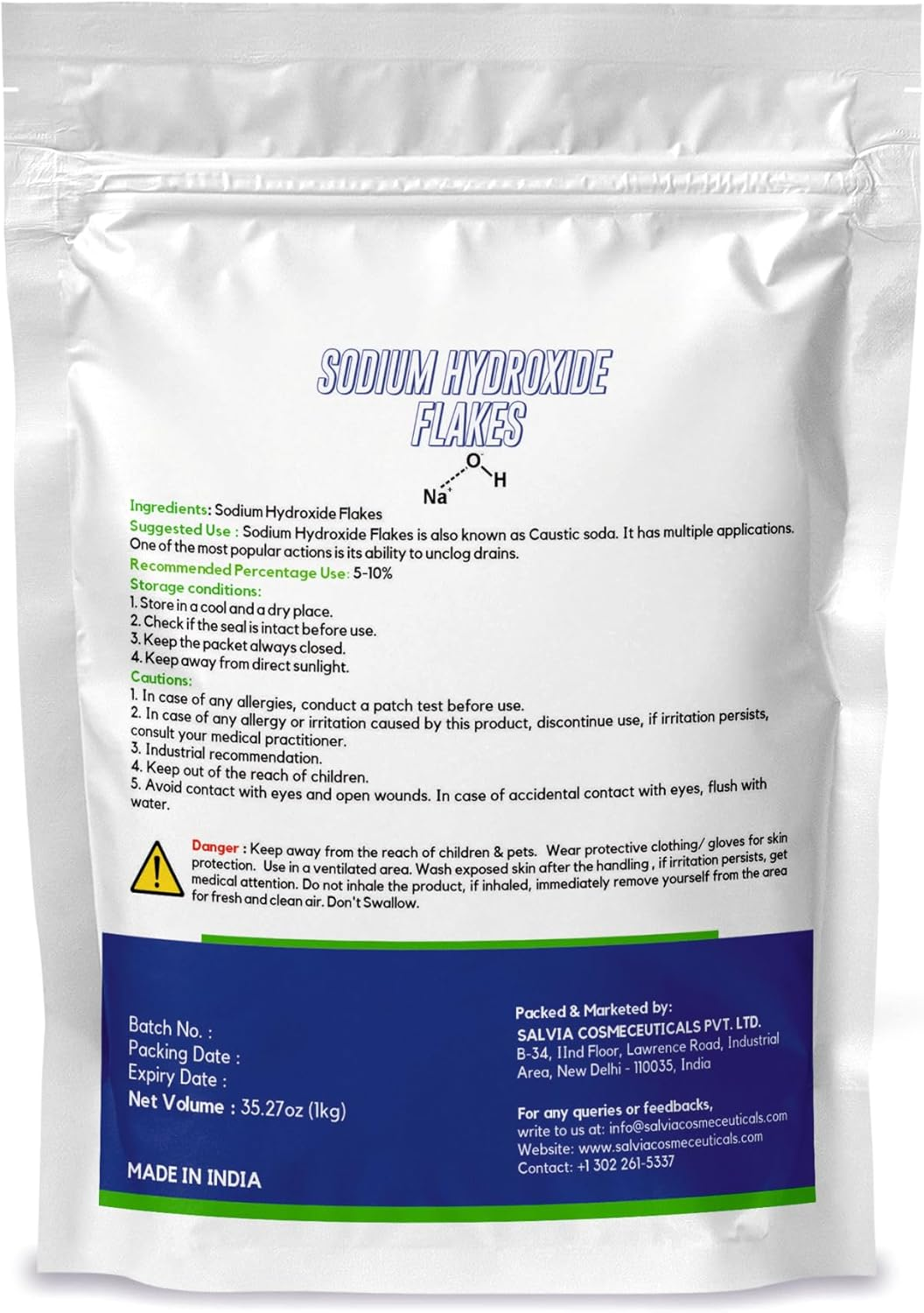 MYOC Sodium Hydroxide Flakes | Caustic Soda Lye | 1 Kg Pack | for Soap Making, Cleaning & DIY