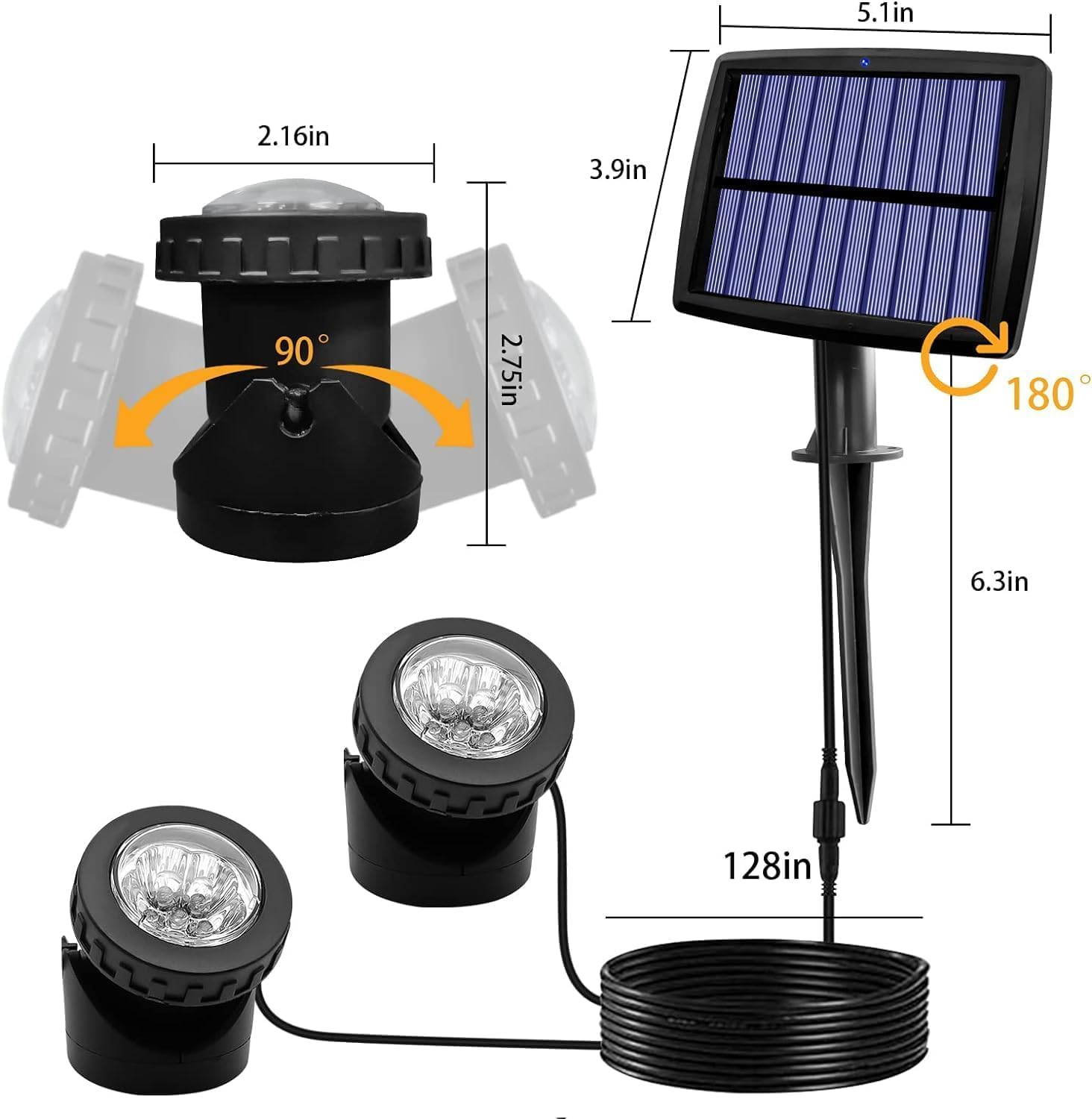 Solar Pond Lights, RGB Color Changing LED Underwater Lights with 2 Modes, Solar Submersible Fountain Lights IP68 Waterproof, Landscape Spotlights for Ganden Pond Waterfall Fountain Pool (2 in 1) - 3 In 1 image number 4