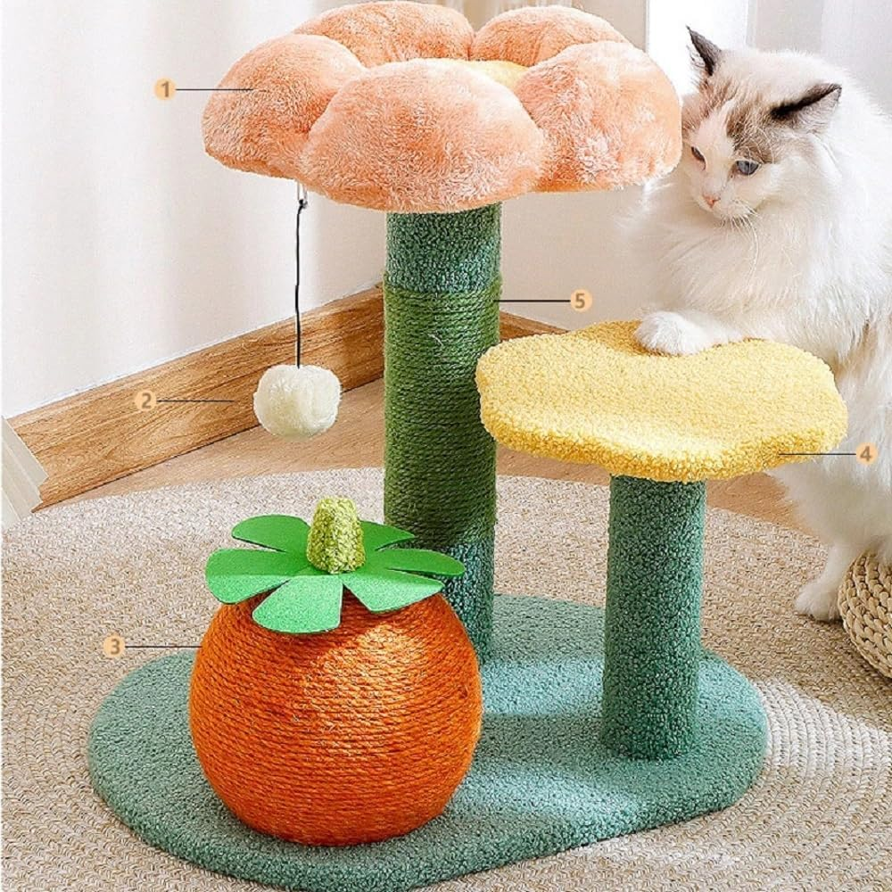 20 Inch Flower Cat Tree Tower - Cat Tree with Scratching Post Cat Climbing Activity,Small Cat Condo Indoor Natural Sisal Cat Tree Flower Scratcher Plush Perch,Cozy Pet Beds for Cat image number 6