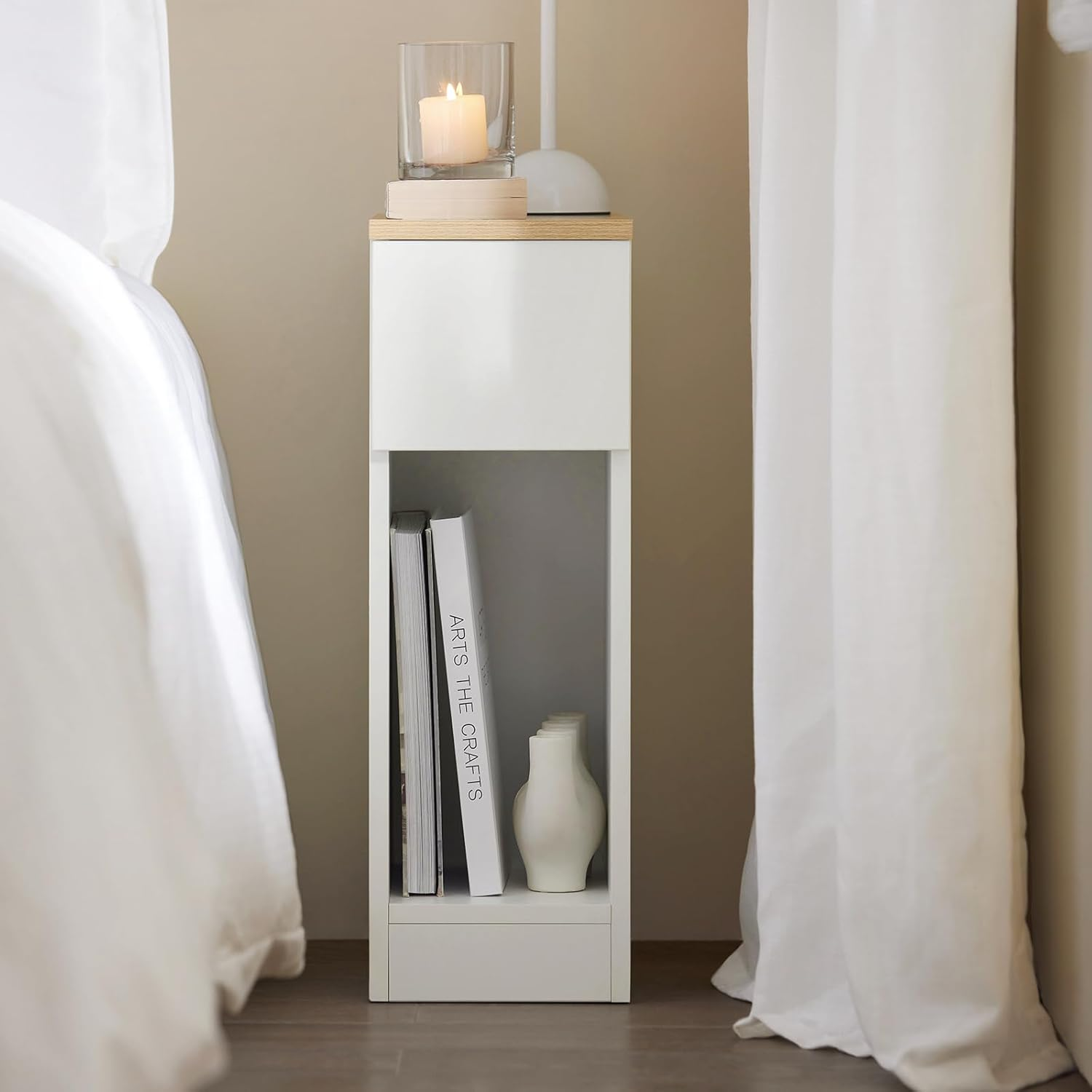 Sobuy Set of 2 White Small Bedside Table with Drawer Nightstand with Drawer Fbt111-Wnx2