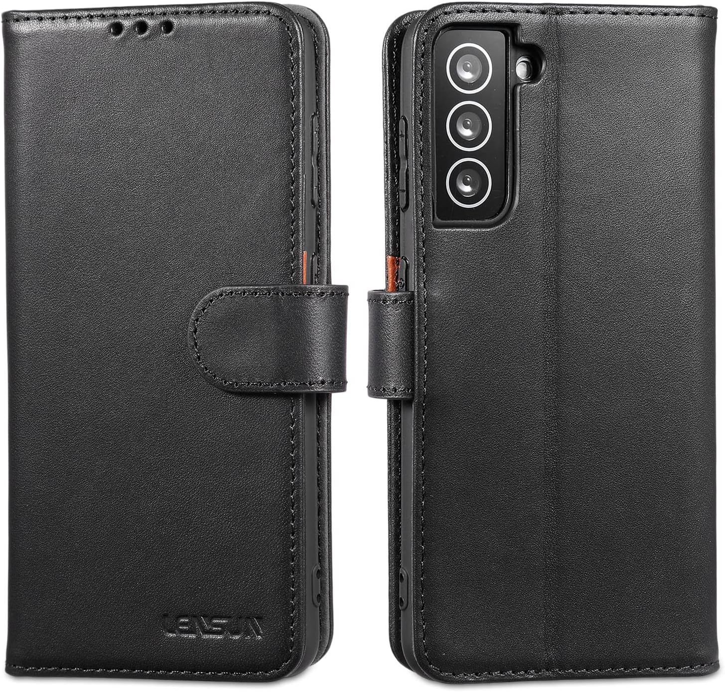 LENSUN Genuine Leather Case for Samsung Galaxy S25 Ultra, Mobile Phone Case [Genuine Leather] [Card Slot] [RFID] Leather Flip Mobile Phone Case for Samsung Galaxy S25 Ultra 5G - Black