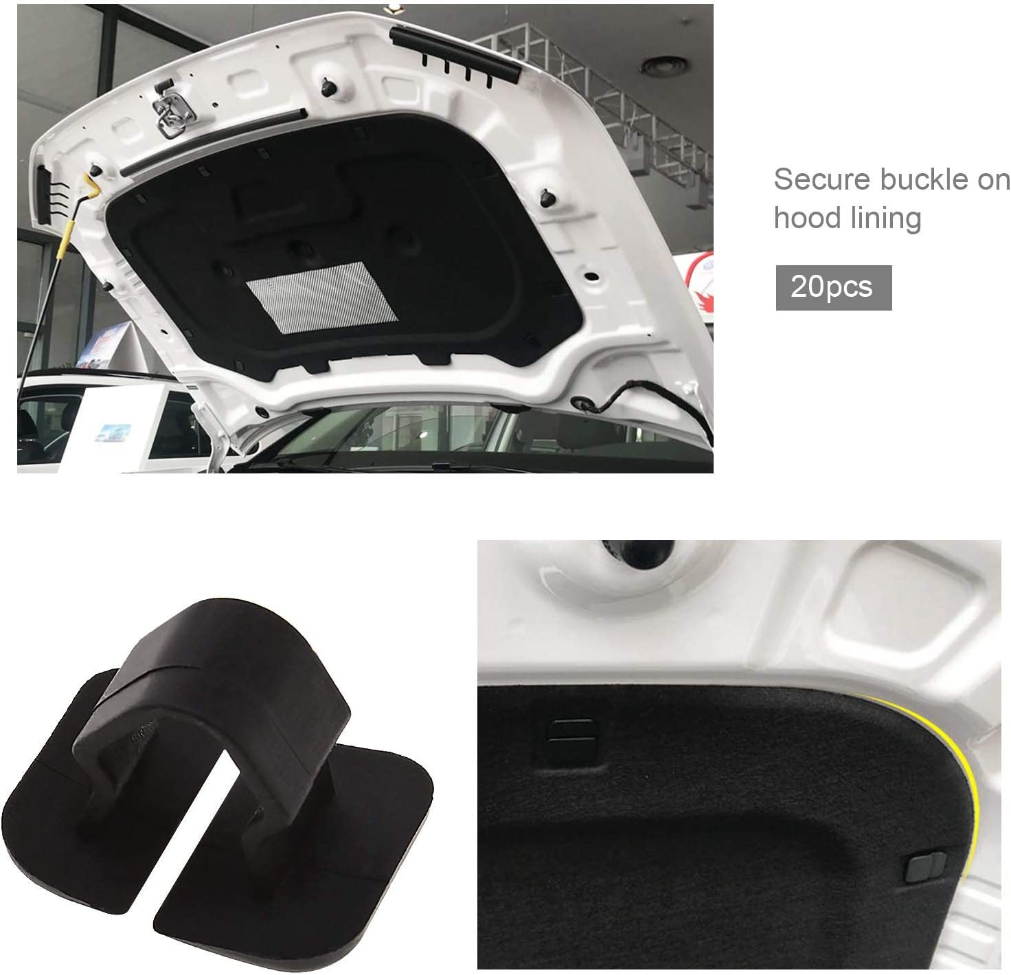Emsea 20Pcs Car Bonnet Insulation Pad Holder Clip Auto Hood Plastic Buckle Fastener Retainer 1251866 1H5863849A01C Black Fits 15Mm Hole image number 1