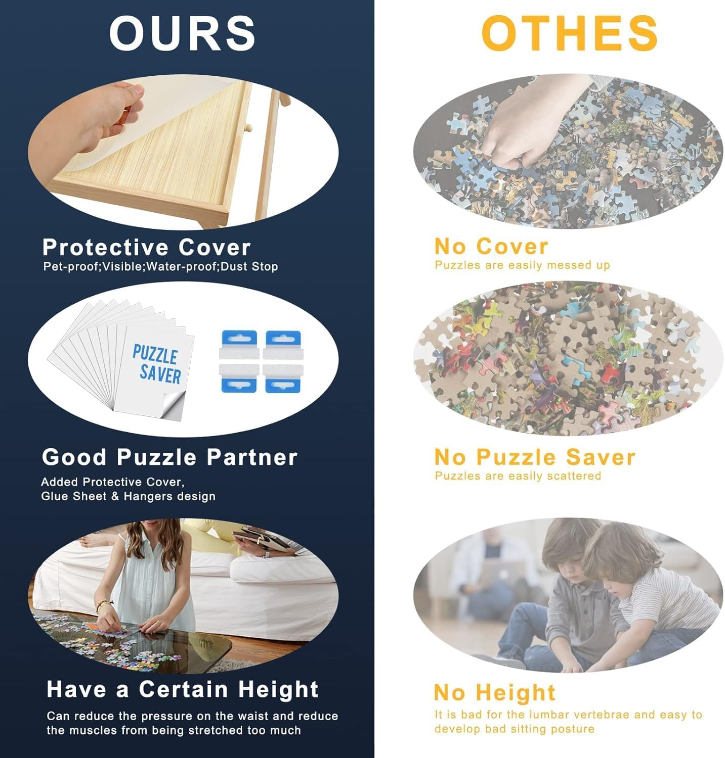 TEAKMAMA 1500 Piece Wooden Jigsaw Folding Puzzle Board, Puzzle Table with Legs and Protective Cover, 34&rdquo; X 26.3&rdquo; Jigsaw Puzzle Board with 4 Drawers & Cover, Portable Puzzle Tables for Adults - Natural image number 3