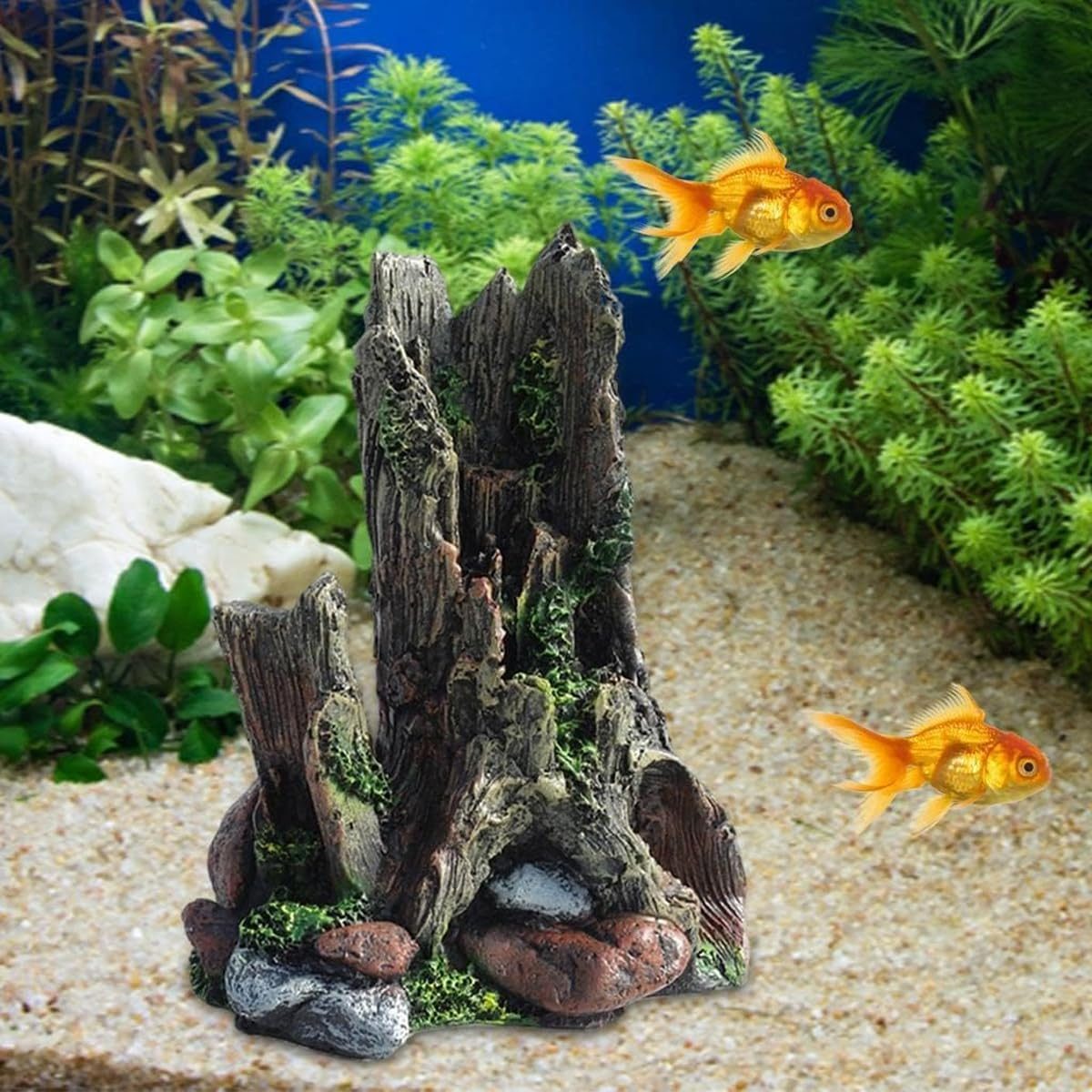 AIMALL Resin Submerged Wood Aquarium Decoration with Avoidance Holes | Natural Fish Tank Landscape Ornament, Simulation Dead Wood for Fish Tank 5.9X4.7X7.9In image number 2