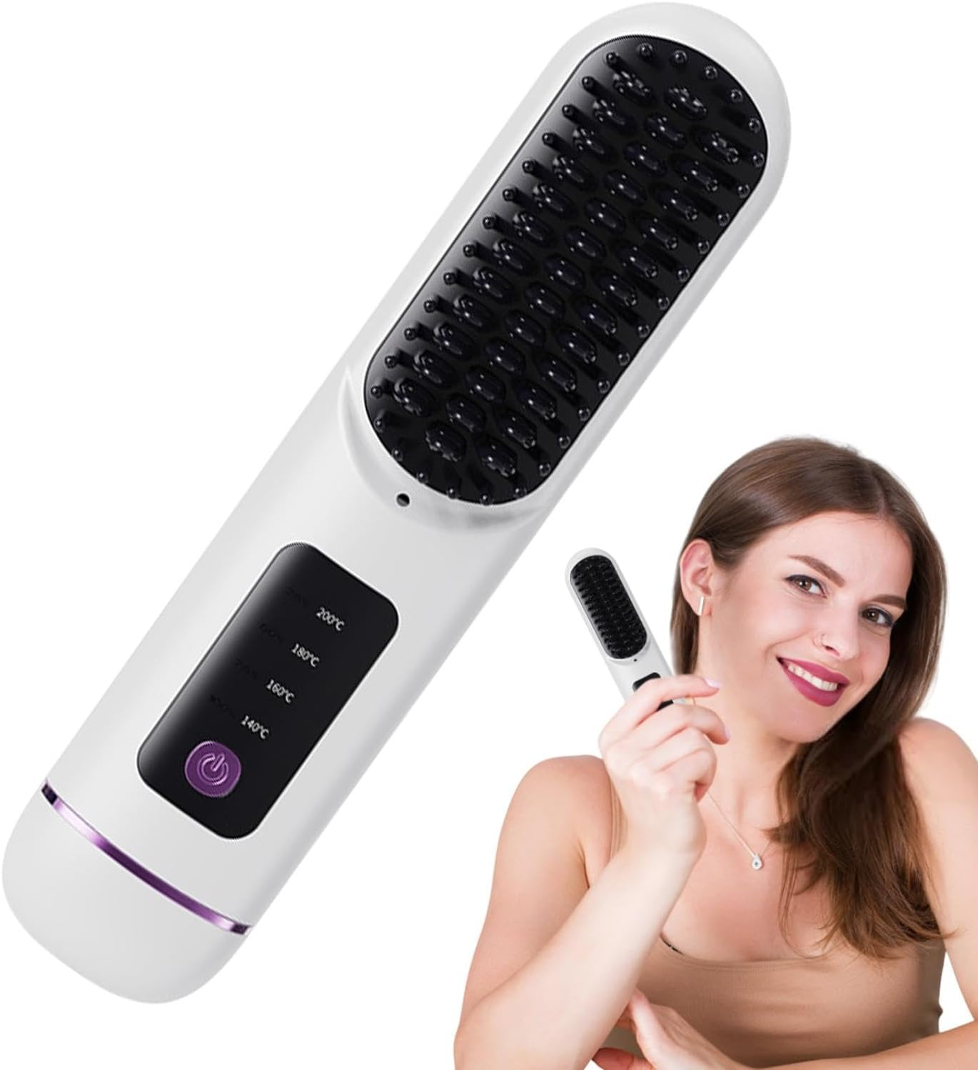 Portable Hair Straightener Brush - Lightweight Straightener Brush | Cordless Straightener Brush 4 Adjustable Temperature USB Straightening Comb for Home and Travel image number 6