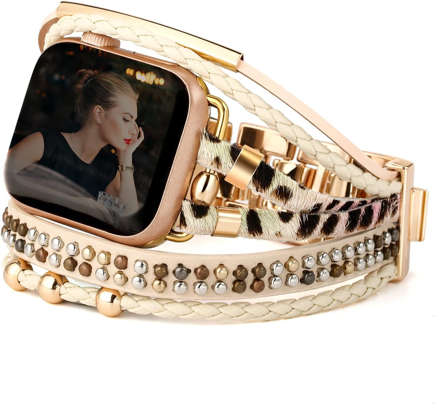 CHARMINGO Boho Leather Bands Compatible with Apple Watch Band Bracelet for Women Men 38Mm/40Mm/41Mm 42Mm/44Mm/45Mm/49Mm, Cute Apple Watch Strap for Iwatch Band Series 9/8/7/6/5/4/3/2/1/SE Ultra 2