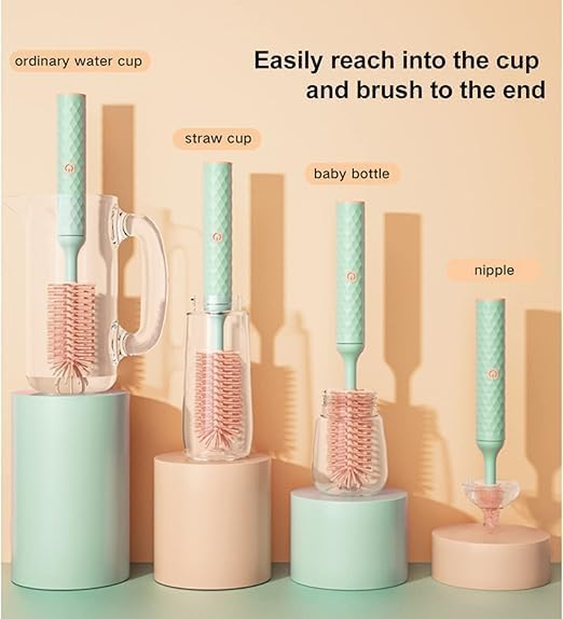 Baby Bottle Brush Set Electric Bottle Brush with Silicone Nipple Brushes Straw Cleaner Rechargeable Water Bottle Cleaner image number 4