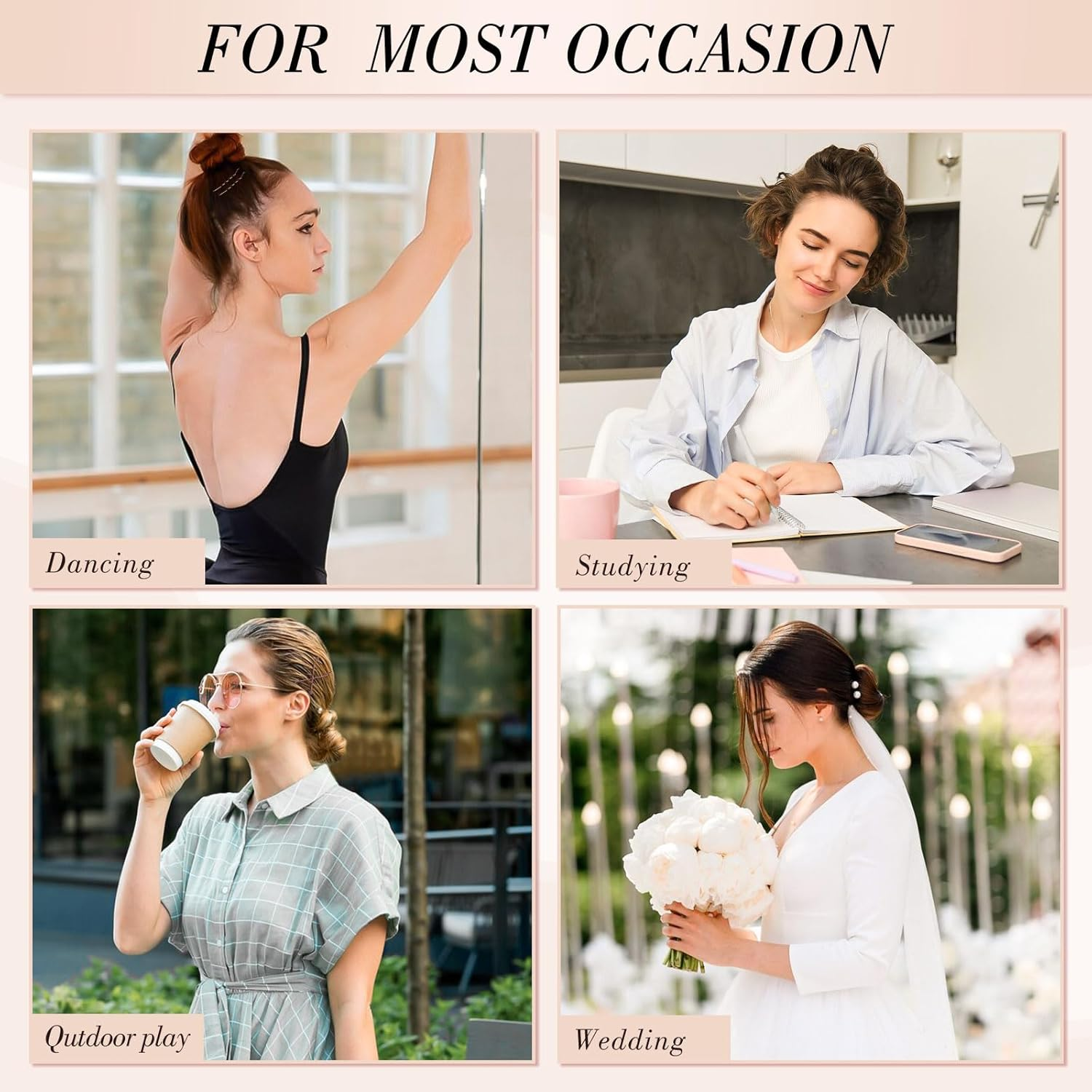 460Pcs Hair Pins Hair Rubbers Kit, 220Pcs 2 Size Bobby Pins and U Shaped Bun Pins for Women Girls with 240 Hair Rubbers and Storage Box Wedding Hairstyles (Brown) image number 5