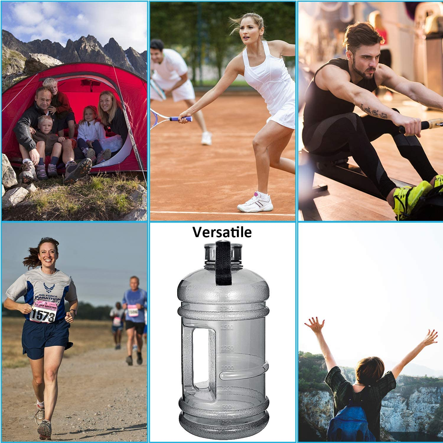 Vaupan Half Gallon Big Water Bottle, 2.2L/73 OZ Large Leak Proof Sports Jug with Handle,Huge BPA Free PETG Plastic Wide Mouth Drinking Container Flask for Fitness Gym Biking Travel Outdoor Water Jug image number 1