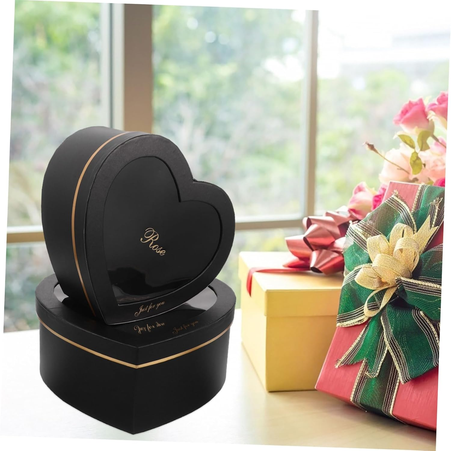 SAFIGLE 2Pcs Valentine'S Day Box Heart Shaped Boxes for Presents DIY Window and Lids Flower for Packaging - Red image number 2