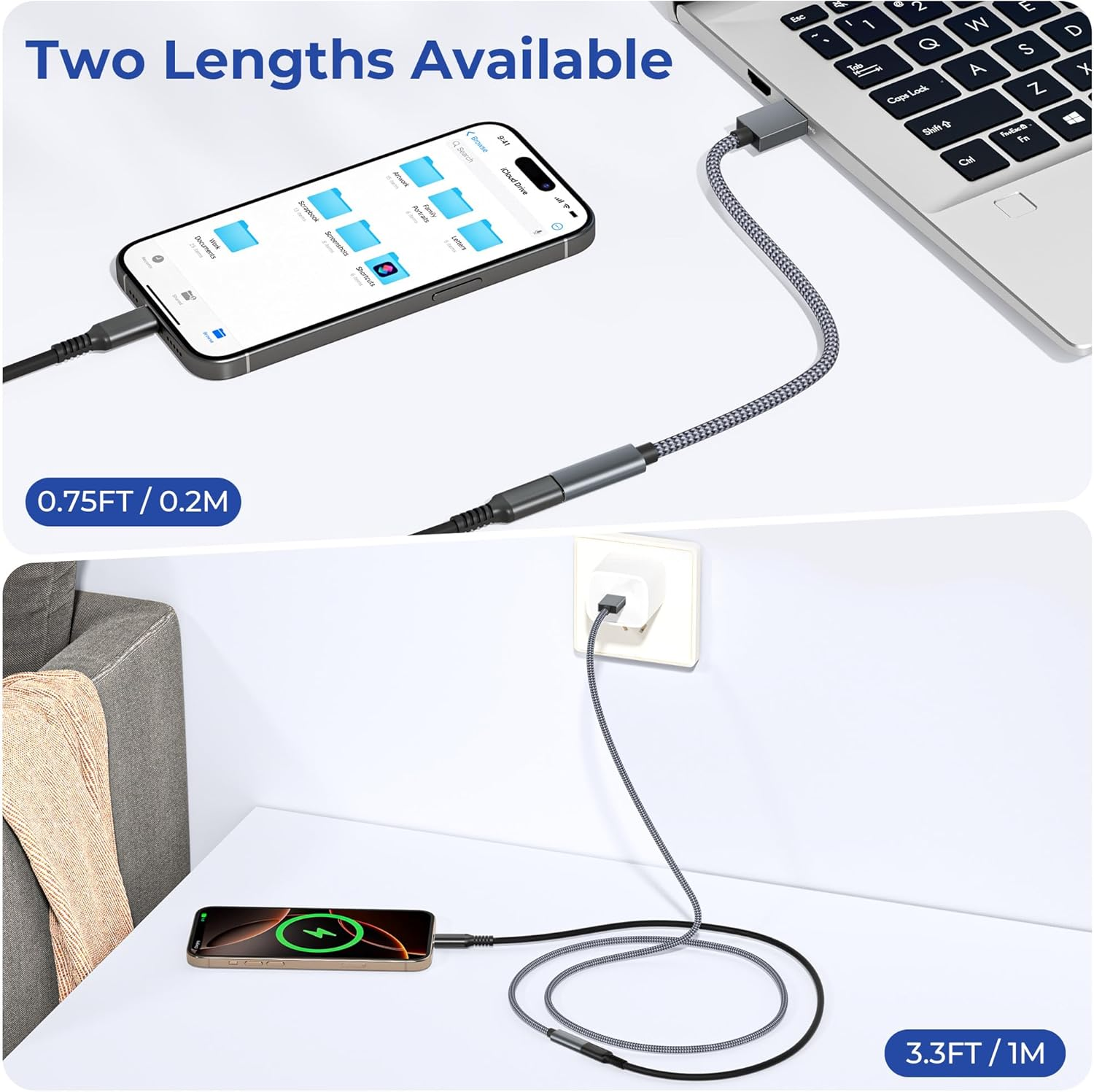 Basesailor USB 3.0 to USB C Adapter 0.2M/2Pack,Type C Female to USB a Male Cable for New Iphone 17 16 15 14 13 Pro Max Air Car Charger,5Gbps 3.1 Type C Converter for Ipad Mini,Samsung Galaxy S25 S24 image number 2