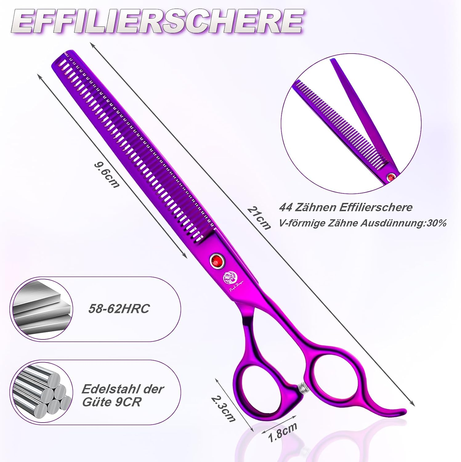 Purple Dragon 8 Inch Dog Scissors Set Professional 3-In-1 Fur Scissors Set for Dogs - Purple Dog Scissors Set Straight, Serrated and Curved Scissors Are Included for Dogs for Cats and Other Animals image number 4