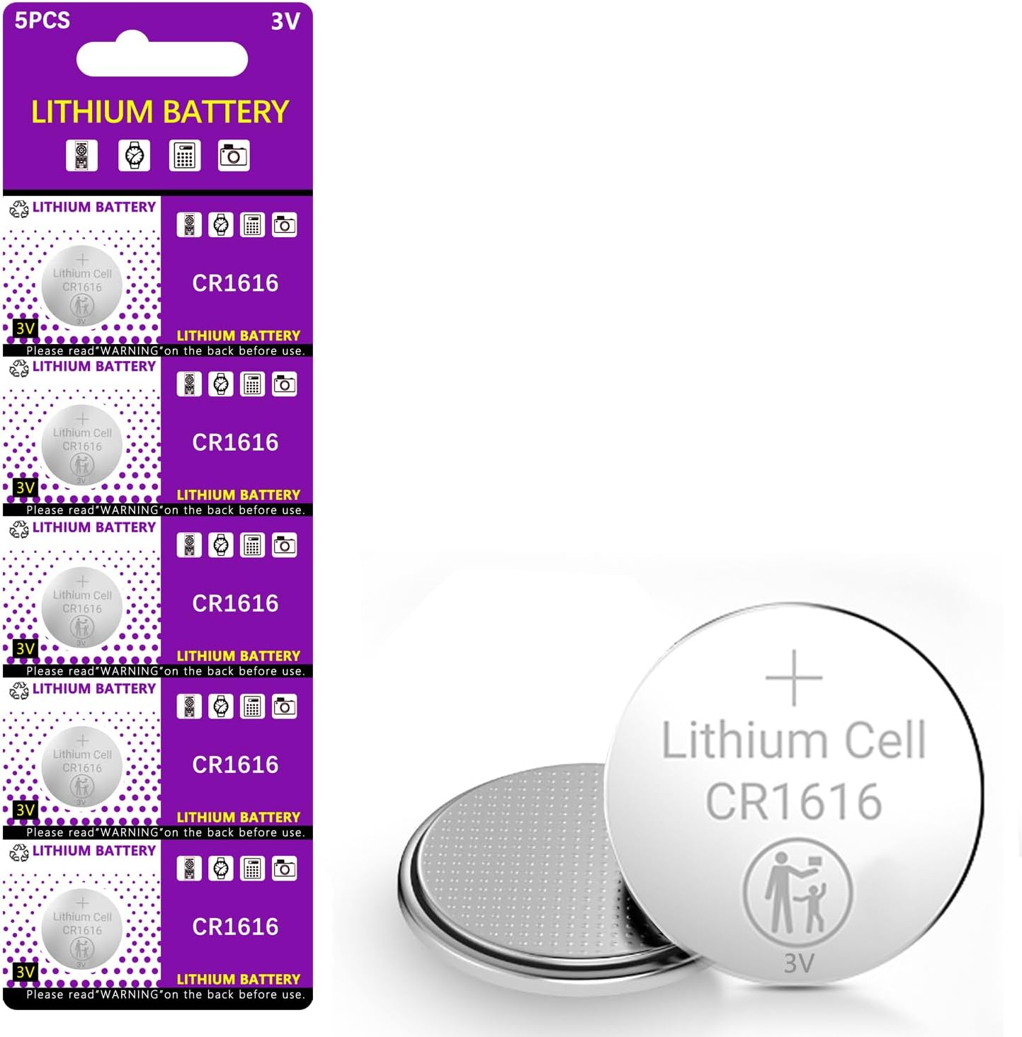 5 Pcs CR1616 Battery 3V Lithium Battery Button Coin Cell Batteries 1616 Battery DL1616 ECR1616 for Remote Control, Watch, Calculator, Electronic Notebook, Thermometer, Mobile Game image number 1