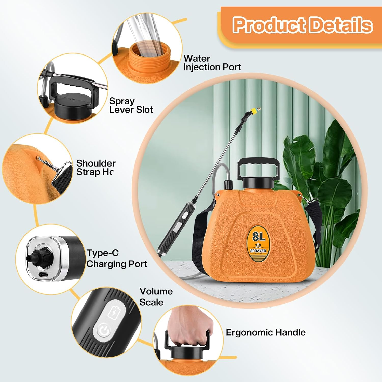 8L Electric Garden Sprayer, Shoulder-Type Electric Watering Pot Air Humidification Portable Spray Multifunctional Gardening Irrigation Home image number 3