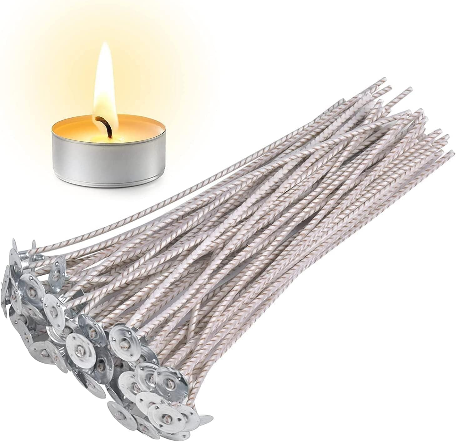 100Pcs CD 6 Wicks for Soy Candles, 6 Inch Pre-Waxed Candle Wick for Candle Making,Thick Candle Wick with Base