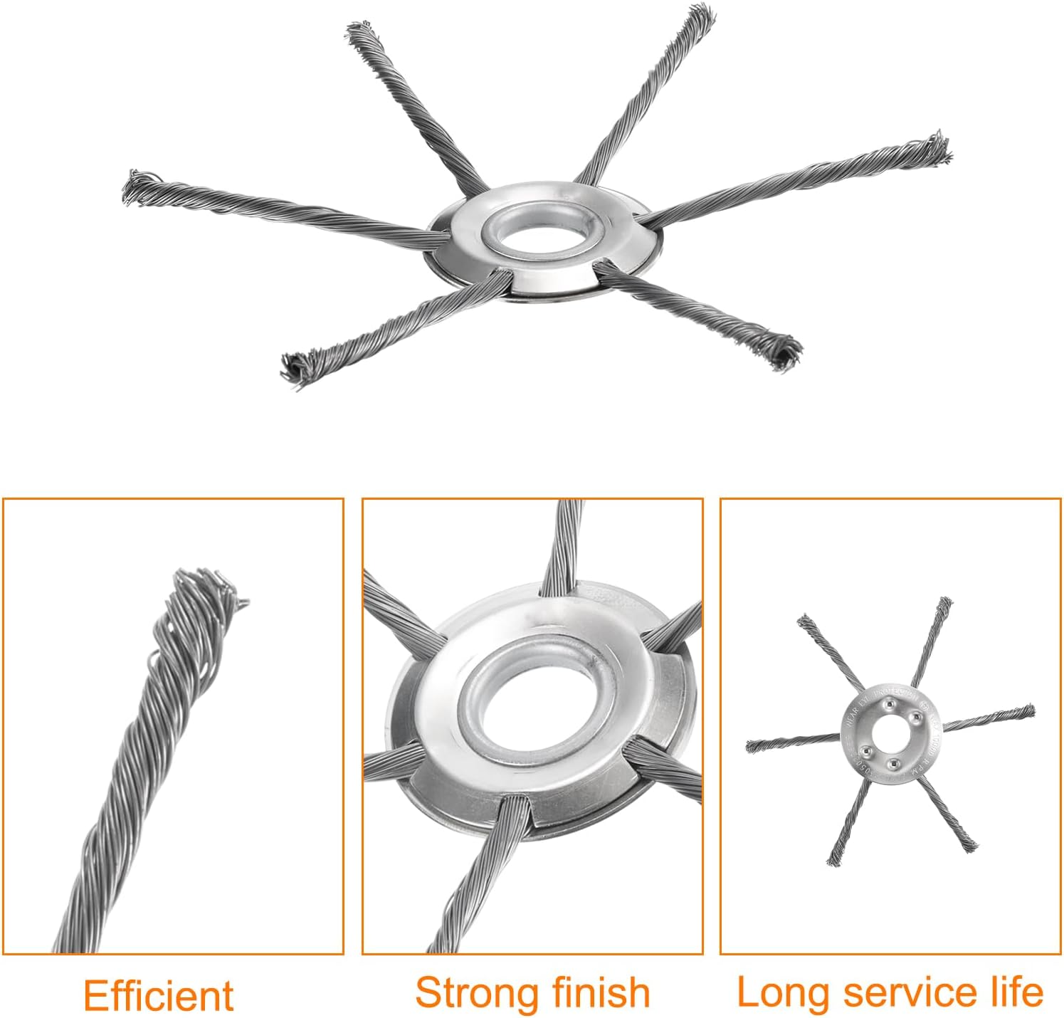 Steel Wire Brush Cutter Trimmer Head, 8Inch Unbreakable Wired Trimmer Blade for Lawn Mower Tray - 6 Blade image number 3