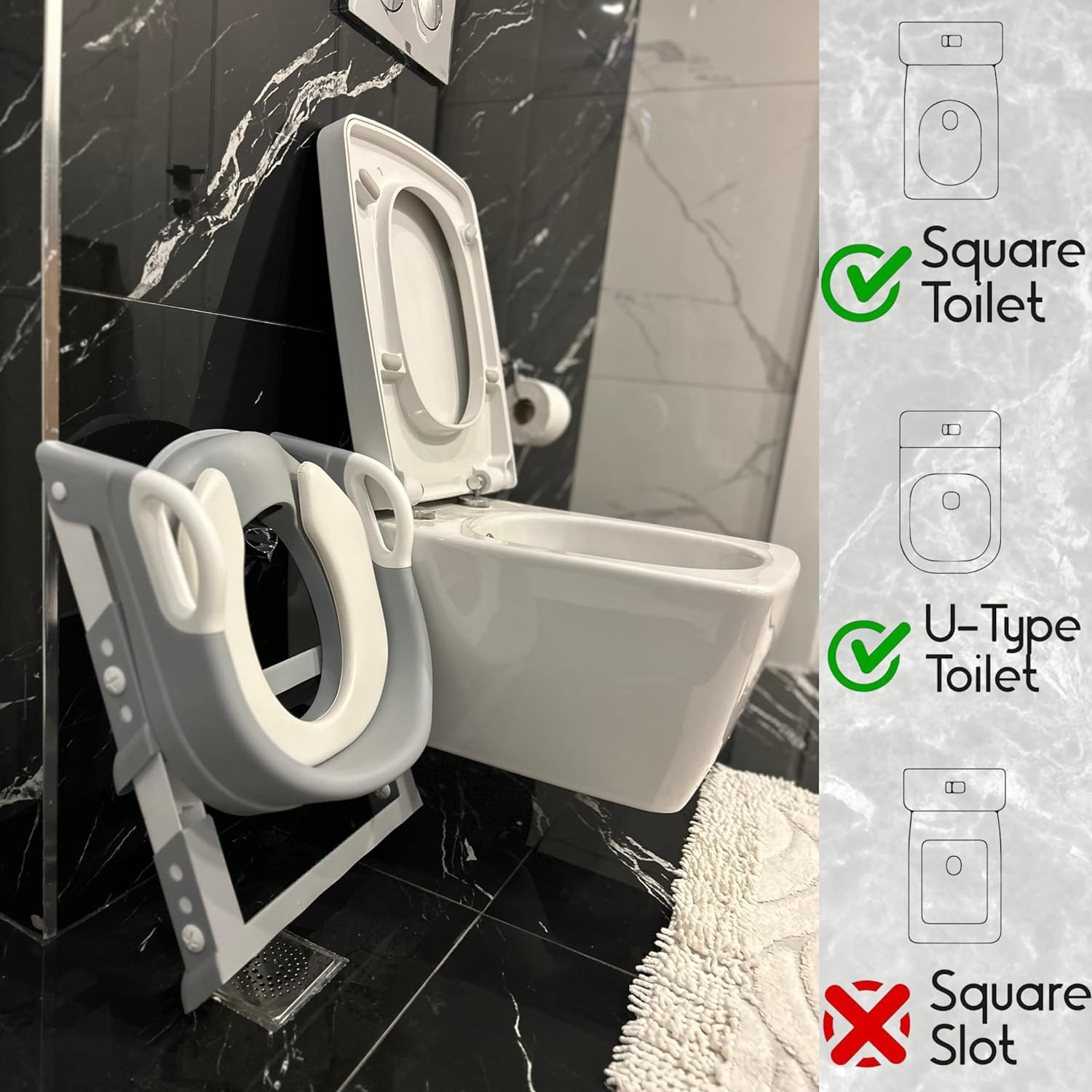 ASMAN Potty Training Seat, Adjustable and Foldable Toilet Seat with Ladder, Comfortable/Portable for Baby (White/Grey) image number 3