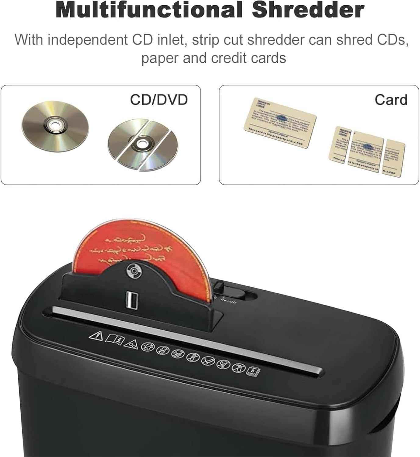 Paper Shredder, CD & Credit Card Strip Cut Paper Shredder for Home Office Use, P-2 Security Level, Shredder Machine with Overheat and Overload Protection image number 4