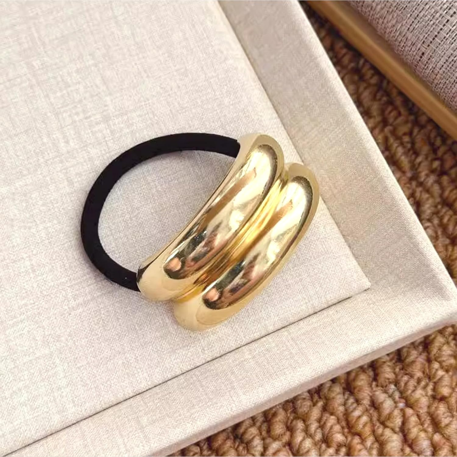 3 Pieces Metal Hair Ties Ponytail Holders Durable Elastic Bands Stylish Lightweight Accessories Comfortable Fit Suitable for All Hair Types(Gold)