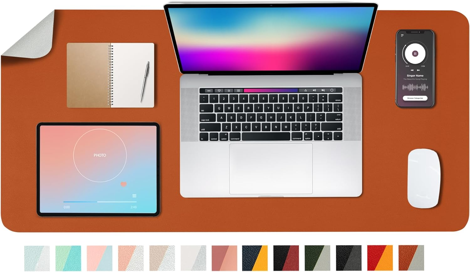 PU Leather Deskpad,Dual Side Desk Pad,Office Desk Mat,Dual Color Desk Pad,Leather Desk Writing Mat Mouse Pad for Office & Home,31.5Inchx15.7Inch,Eagzffi (Gray&Silver)