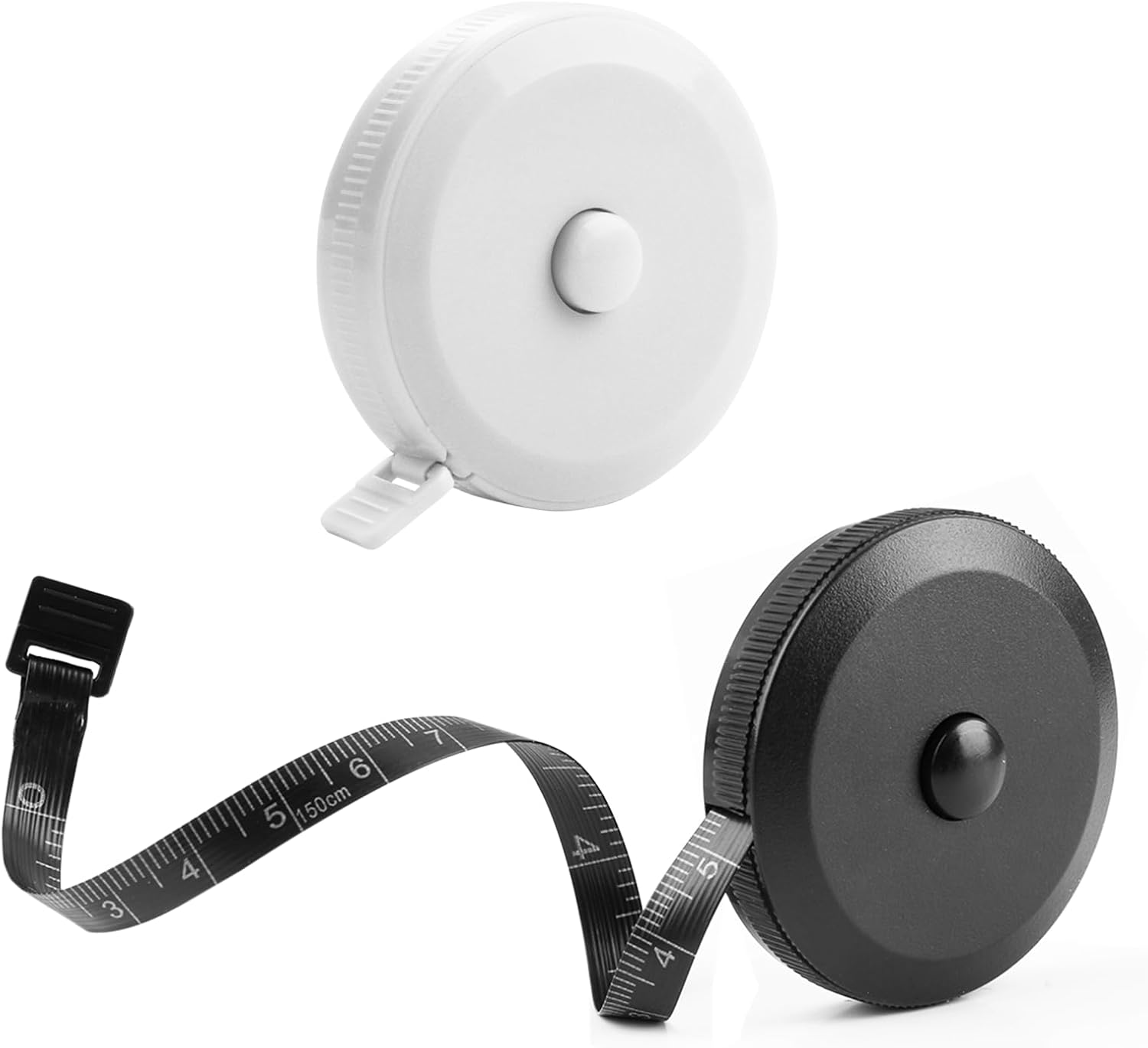 2 Pcs Retractable Measuring Tape, Dual Sided 150CM Soft Fabric Measuring Tape with Inch and Centimeter Scales for Sewing, Tailor, Crafts, Waist, Weight Loss Tracking, DIY Projects (Black & White) image number 3