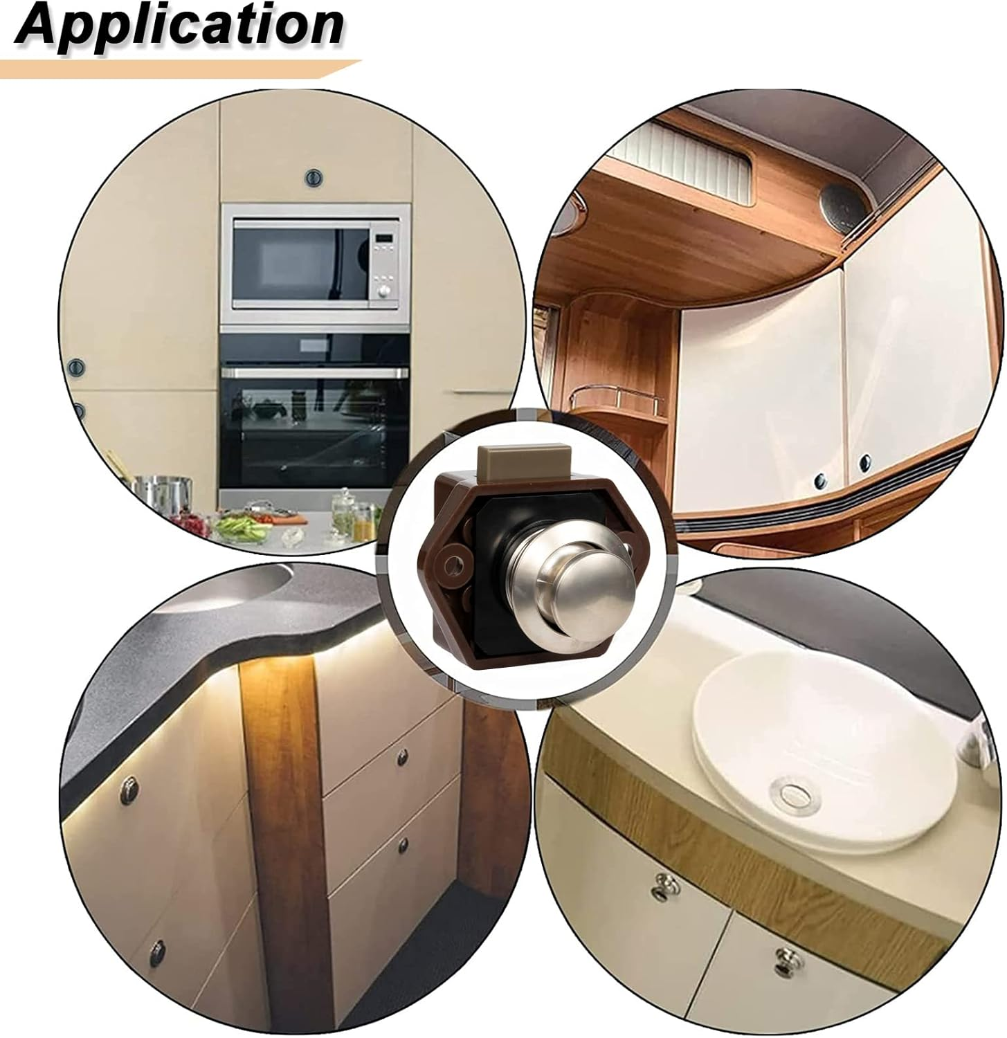 2Pcs Mini Brown Push Button Latch Cabinet Door Catch Keyless Cupboard Locks Drawer Cupboard Door Catch Lock Knob Caravan Boat RV