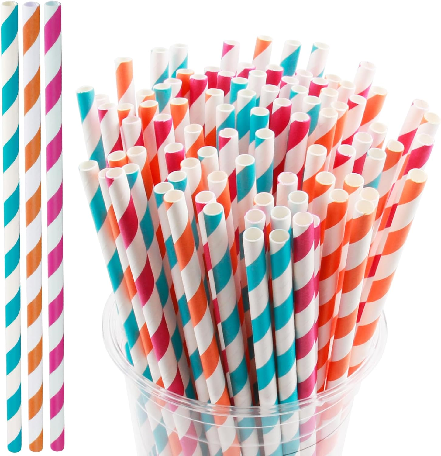 Bushhaven 200 Count Bulk Biodegradable Paper Straws in Assorted Colors, Plastic Free Eco-Friendly Straws for Parties, Celebrations, Events, Cocktails, Juice, Smoothies, Milkshakes, Coffee and Soda image number 3