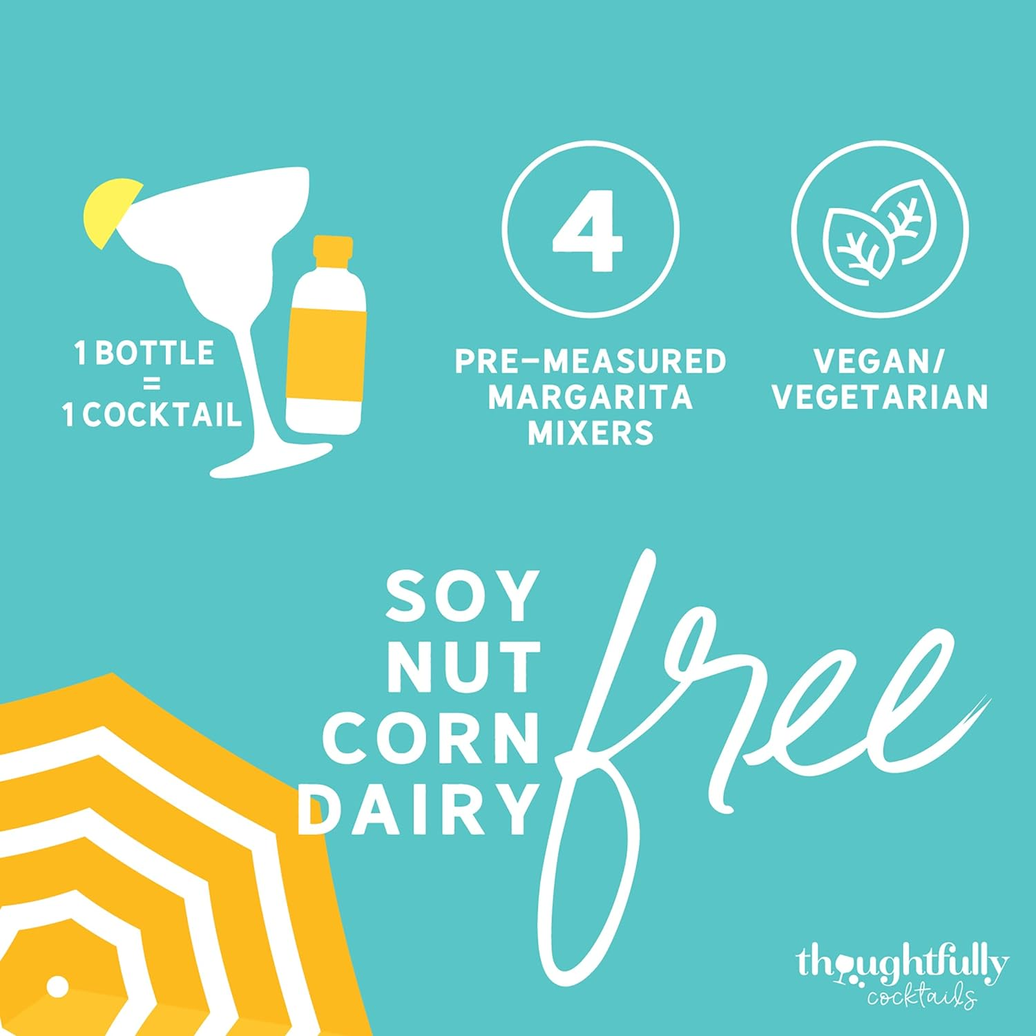 Thoughtfully Cocktails, Margarita Cocktail Mixer Gift Set, Pre-Measured Single Serve Mixers, Margarita Fruit Flavours Include Strawberry, Mango, Watermelon and Peach, Set of 4 (Contains NO Alcohol) image number 3