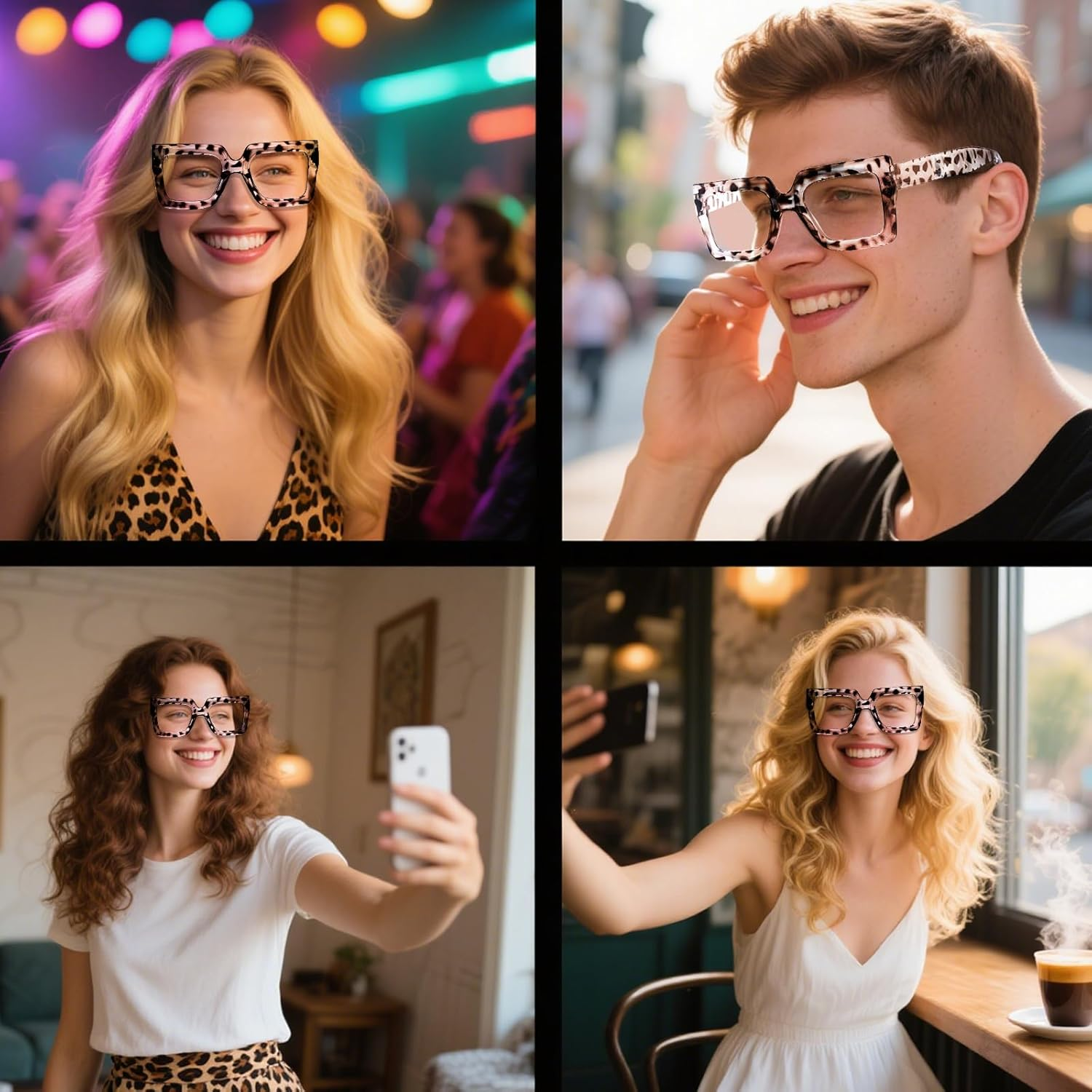 Hoyuwak Oversized Square Blue Light Glasses Big Frame Computer Eyewear Thick Fashion Clear Glasses for Women Fashion image number 6